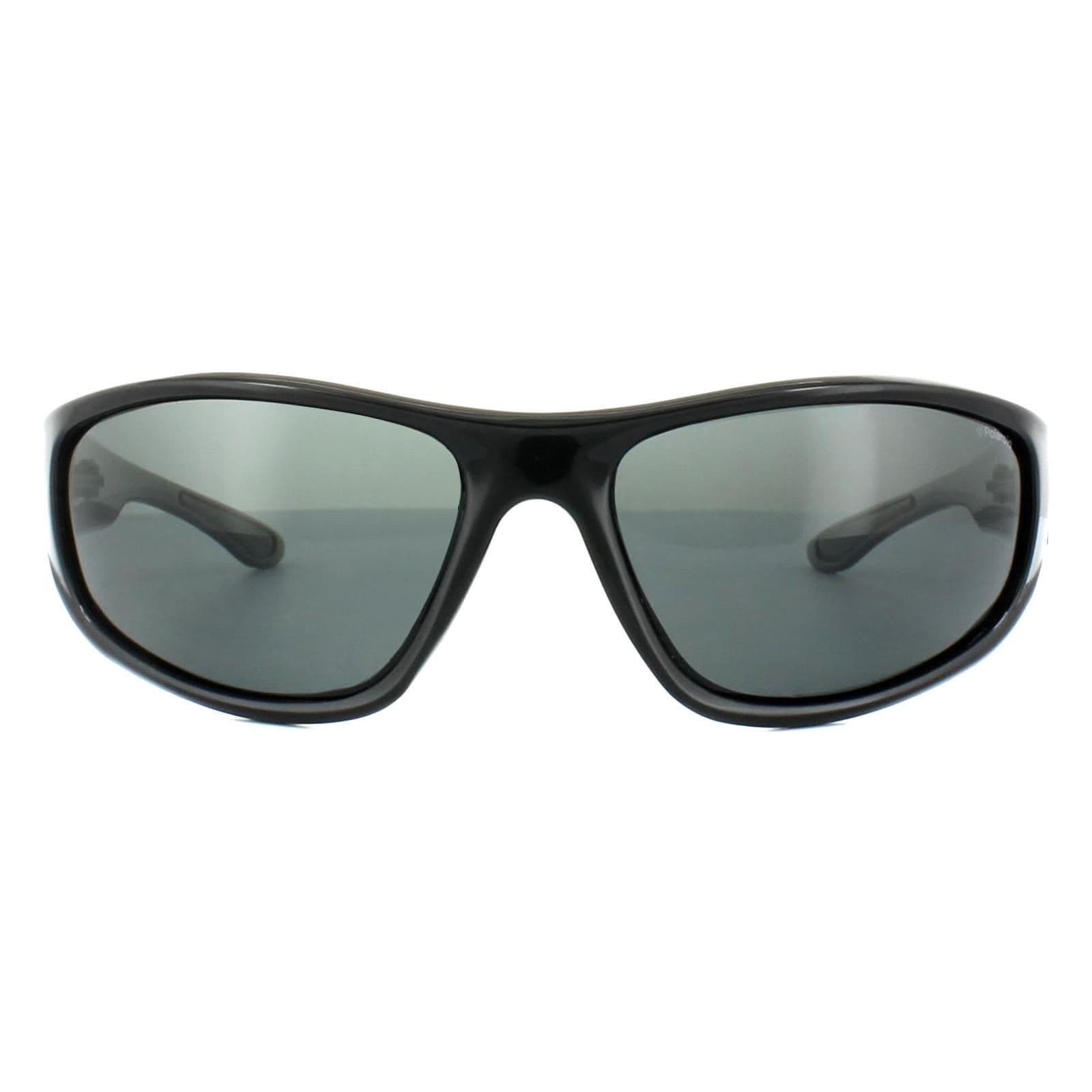 Wrap Shiny Black Grey Polarized Sunglasses