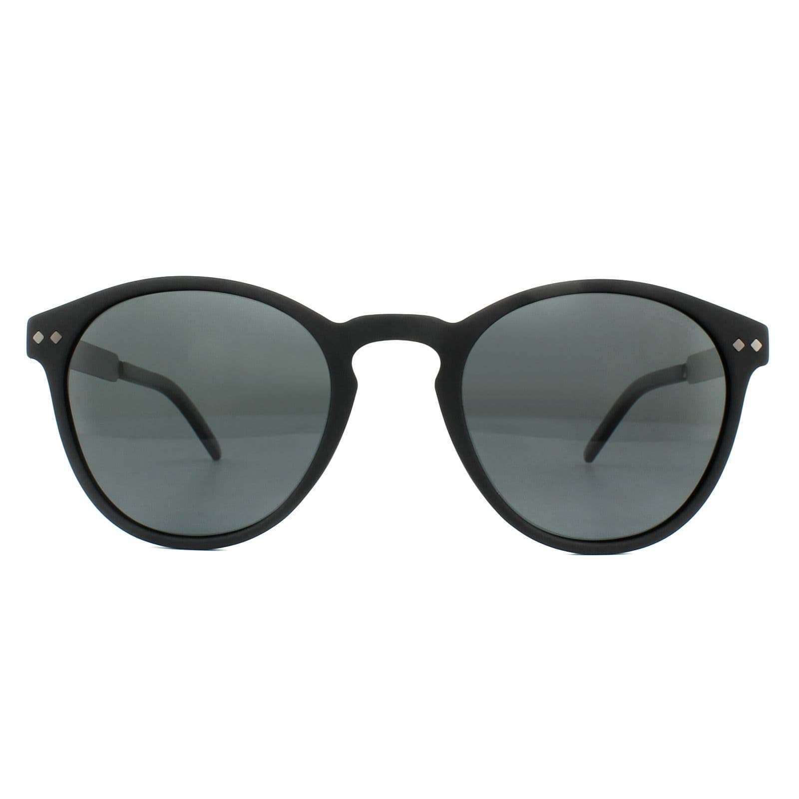 Round Shiny Black Grey Polarized Sunglasses