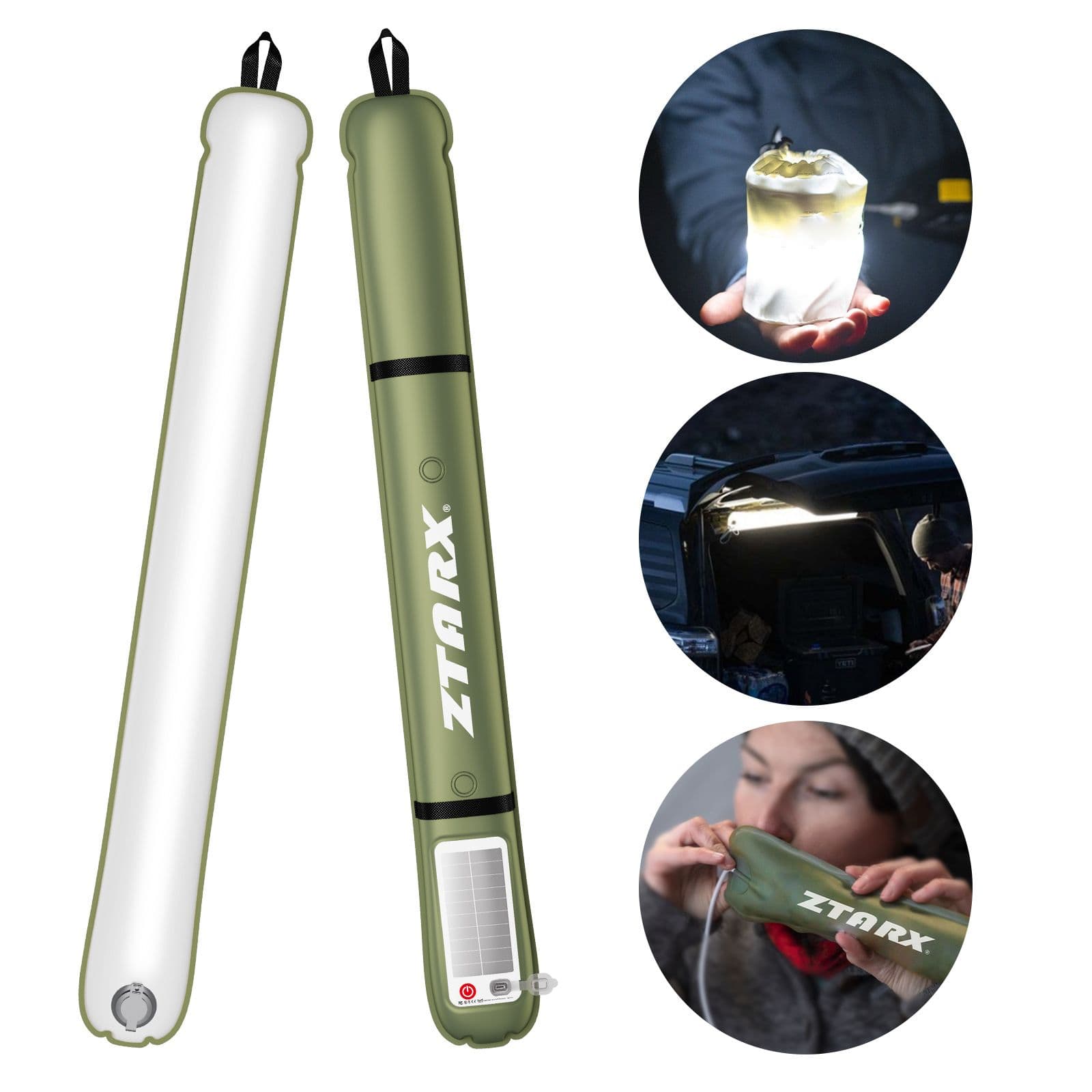 Long Camping Light Solar Powered USB rechargeable Folding Tent Light