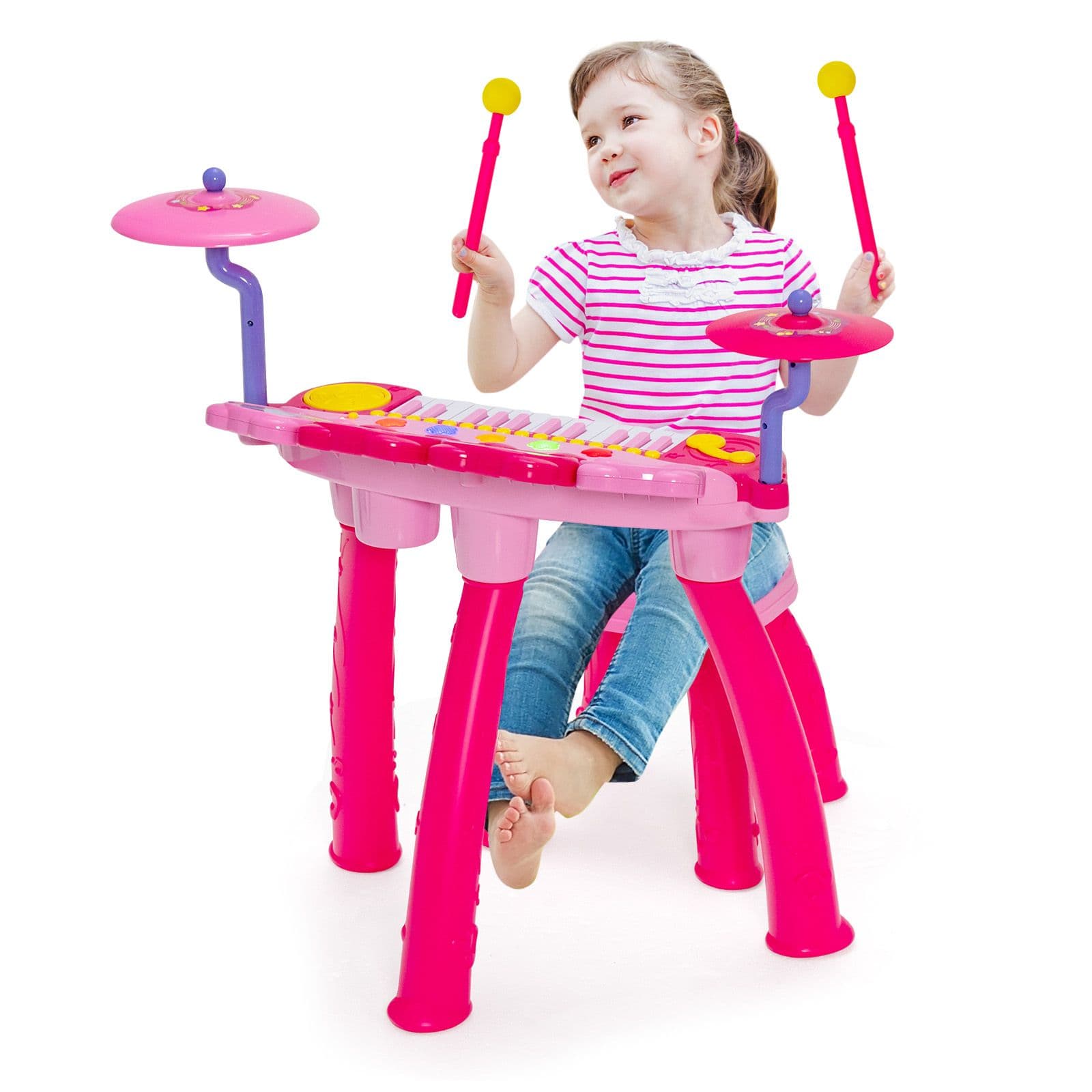 Drum & Electric Keyboard Set 24 Key Piano Keyboard DJ Drum Stool