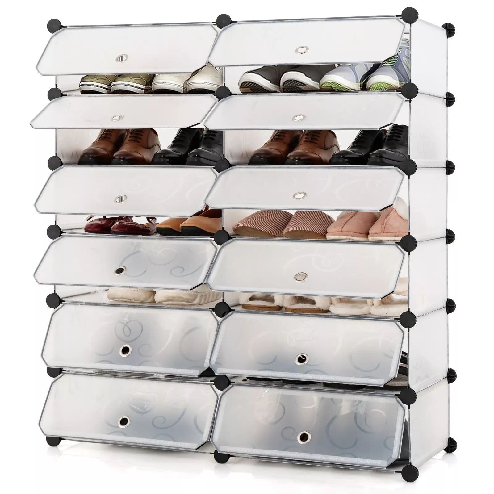 24 Pairs Portable Shoe Shelves 12 Cube Shoe Storage Cabinet Removable Shelf