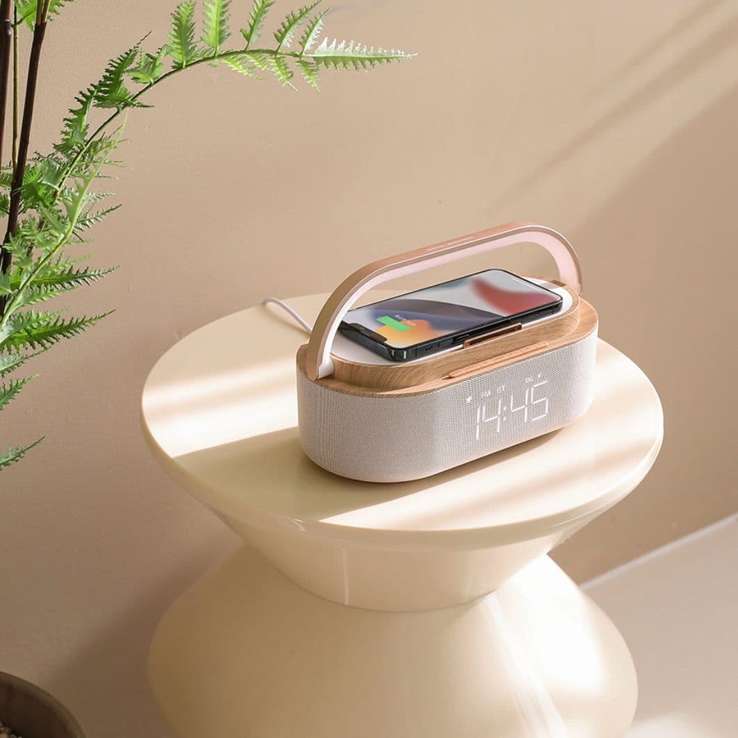Wireless Charger Bluetooth Speaker Radio Alarm Clock LED Display