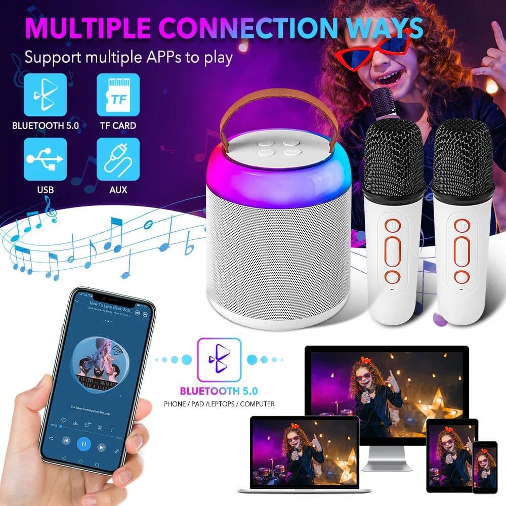 Mini Portable Karaoke Machine or Bluetooth Speaker 2 x Wireless Microphone Toys Birthday Gifts
