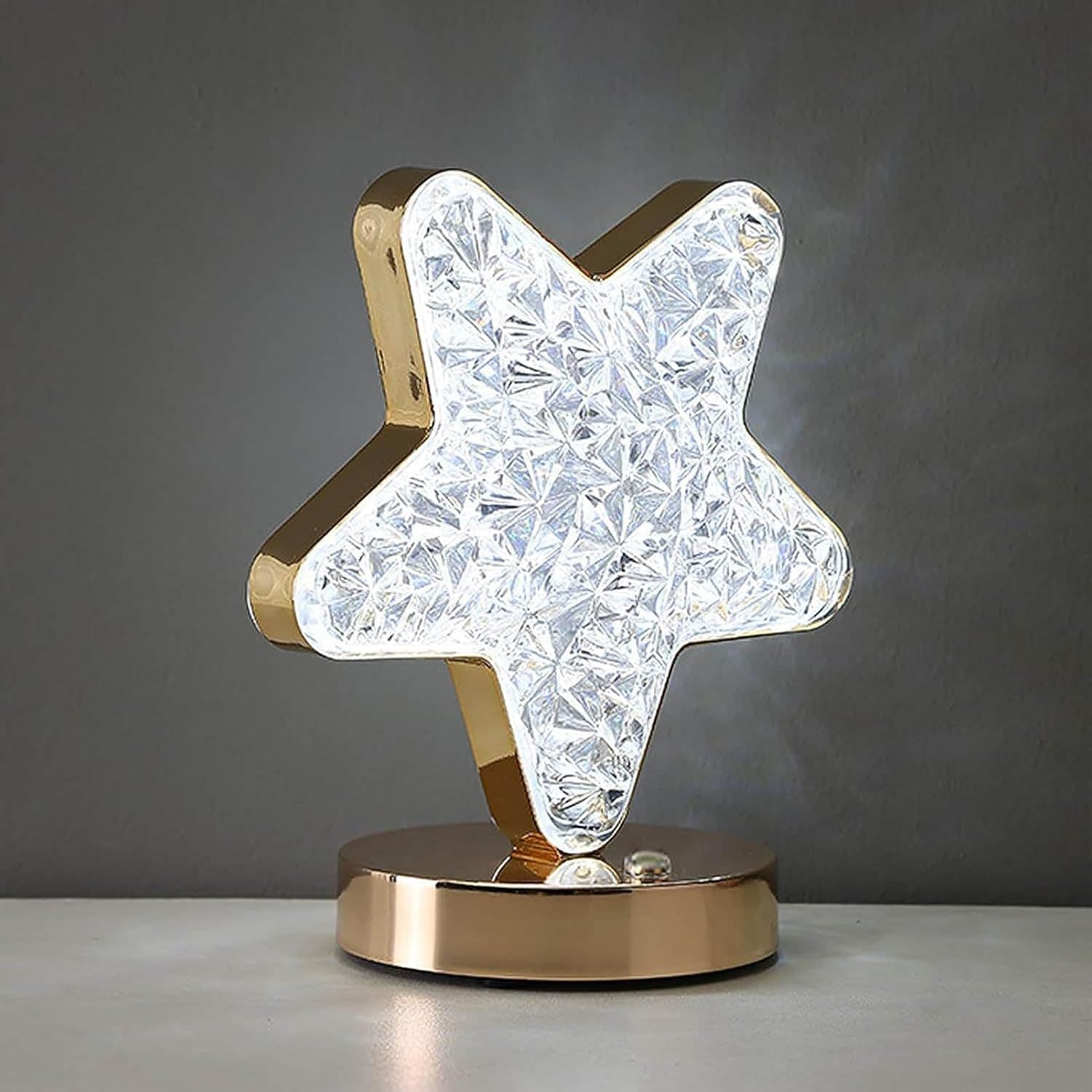 Cordless Acrylic Crystal Star LED Touch Control Dimmable Table Lamp USB Rechargeable 3 Temperature Bedside Star Desk Lamps