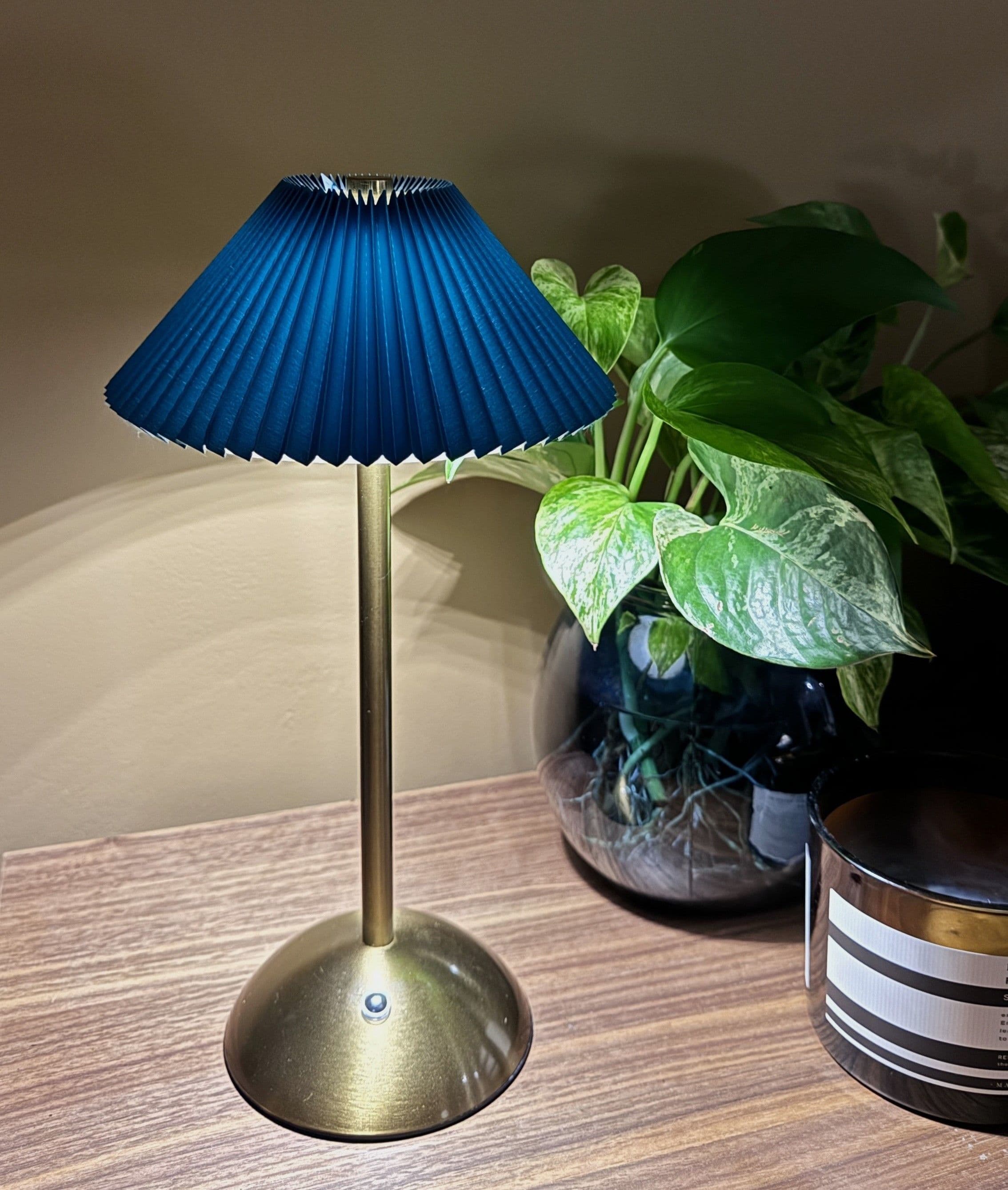 Wireless LED Table Lamp Pleated Lampshade 3 Changing Dimmable