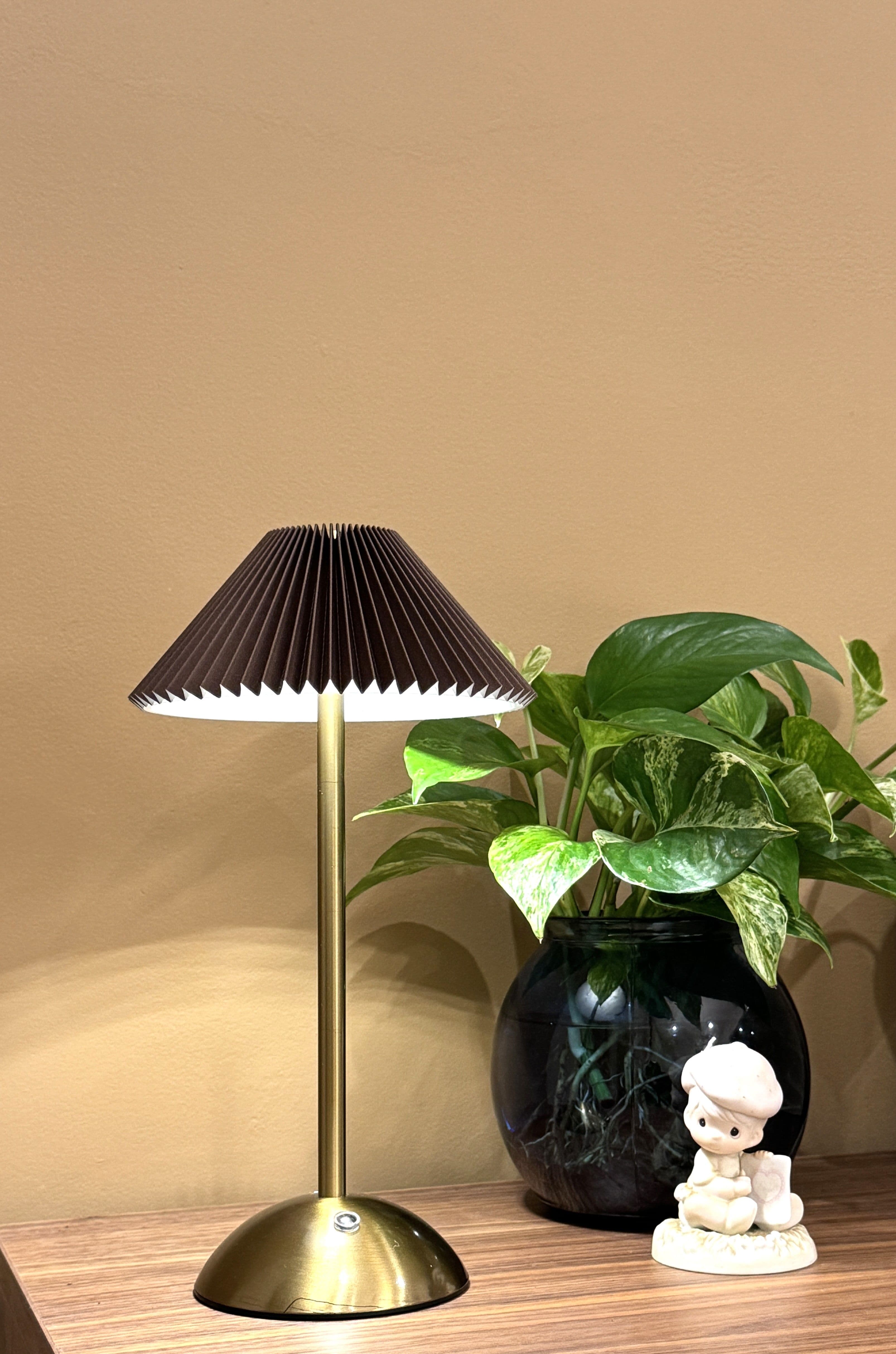 Rechargeable LED Table Lamp Pleated LampShade 3 Changing Dimmable