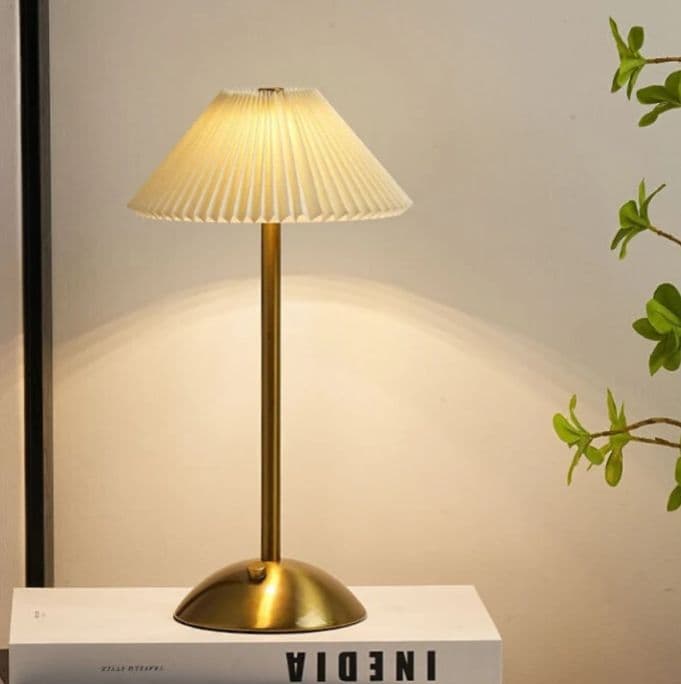 Wireless Rechargeable LED Table Lamp Pleated Lampshade 3 Changing Dimmable
