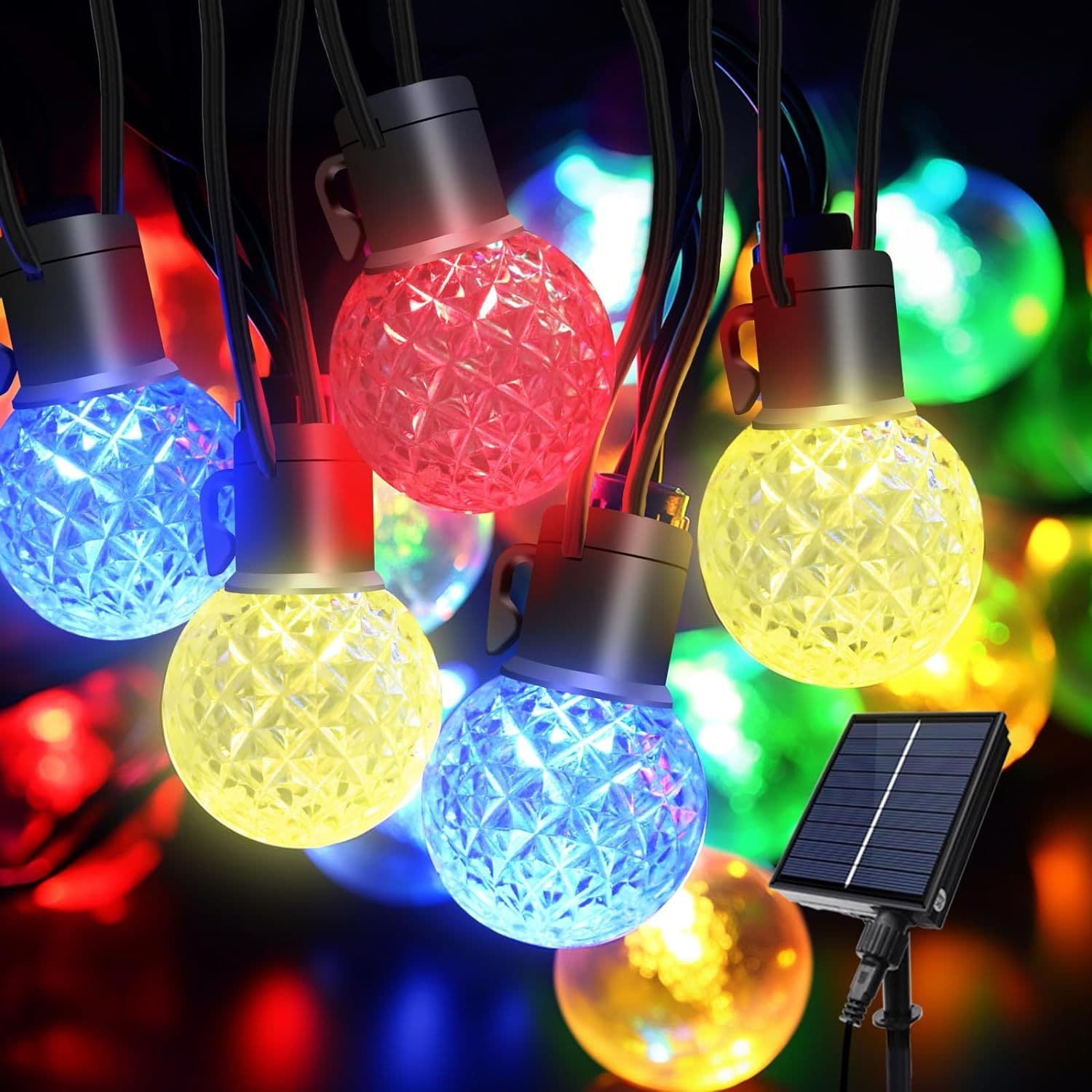 9M LED Outdoor Smart Garden Solar String Lights Festoon Lights 25 Bulbs RGB Remote Control APP Control