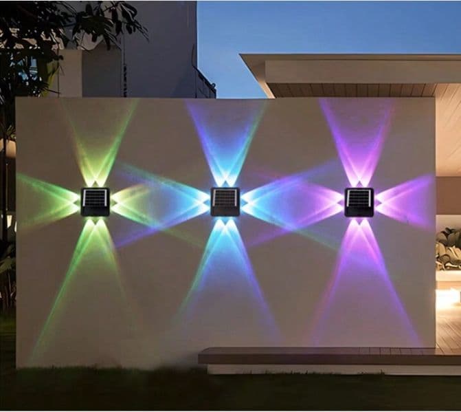 Modern 4 Way LED Solar Wall Light RGB