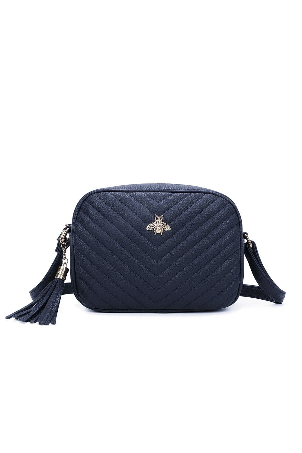 Fontanella Fashion Women's Bee Symbol Quilted Zipper Compartment Tassel Crossbody Handbag in Navy