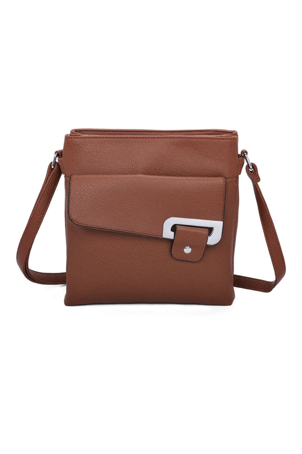Fontanella Fashion Women's Clasico Accent Buckle Tri-Compartments PU Leather Crossbody Messenger Bag in Dark Brown