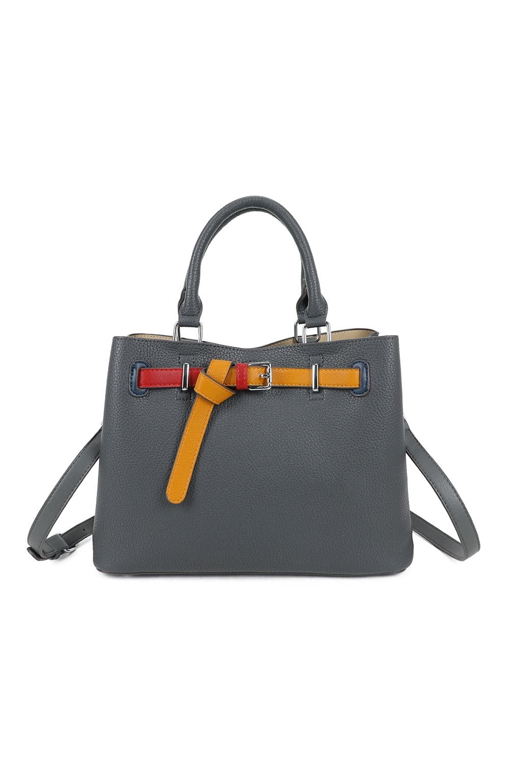 Fontanella Fashion Women's Beltline Muse Triple Compartments PU Leather Top Handle Crossbody Bag in Dark Grey