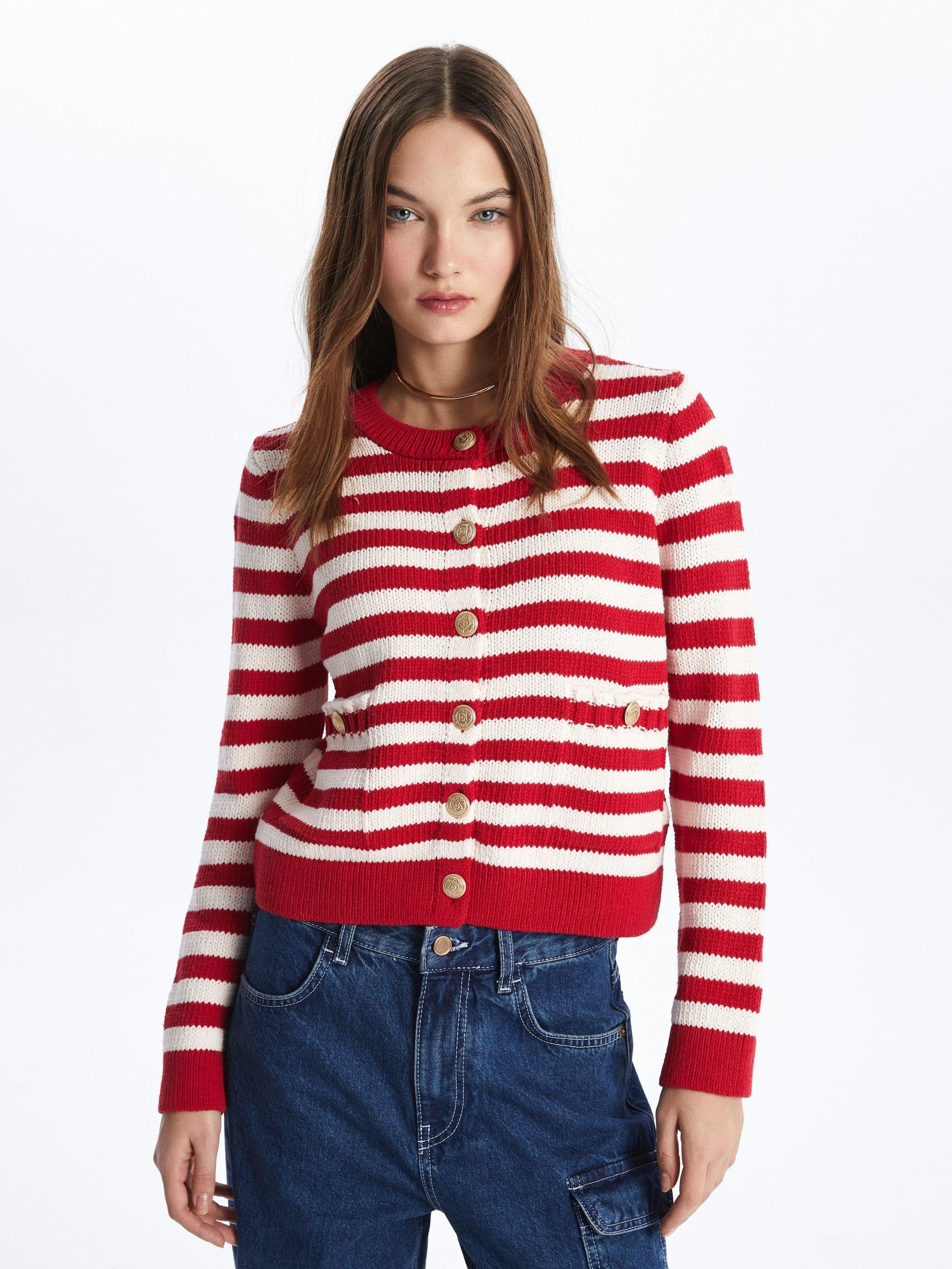 Elegant Button Up Striped Knitted Cardigan & Jumper