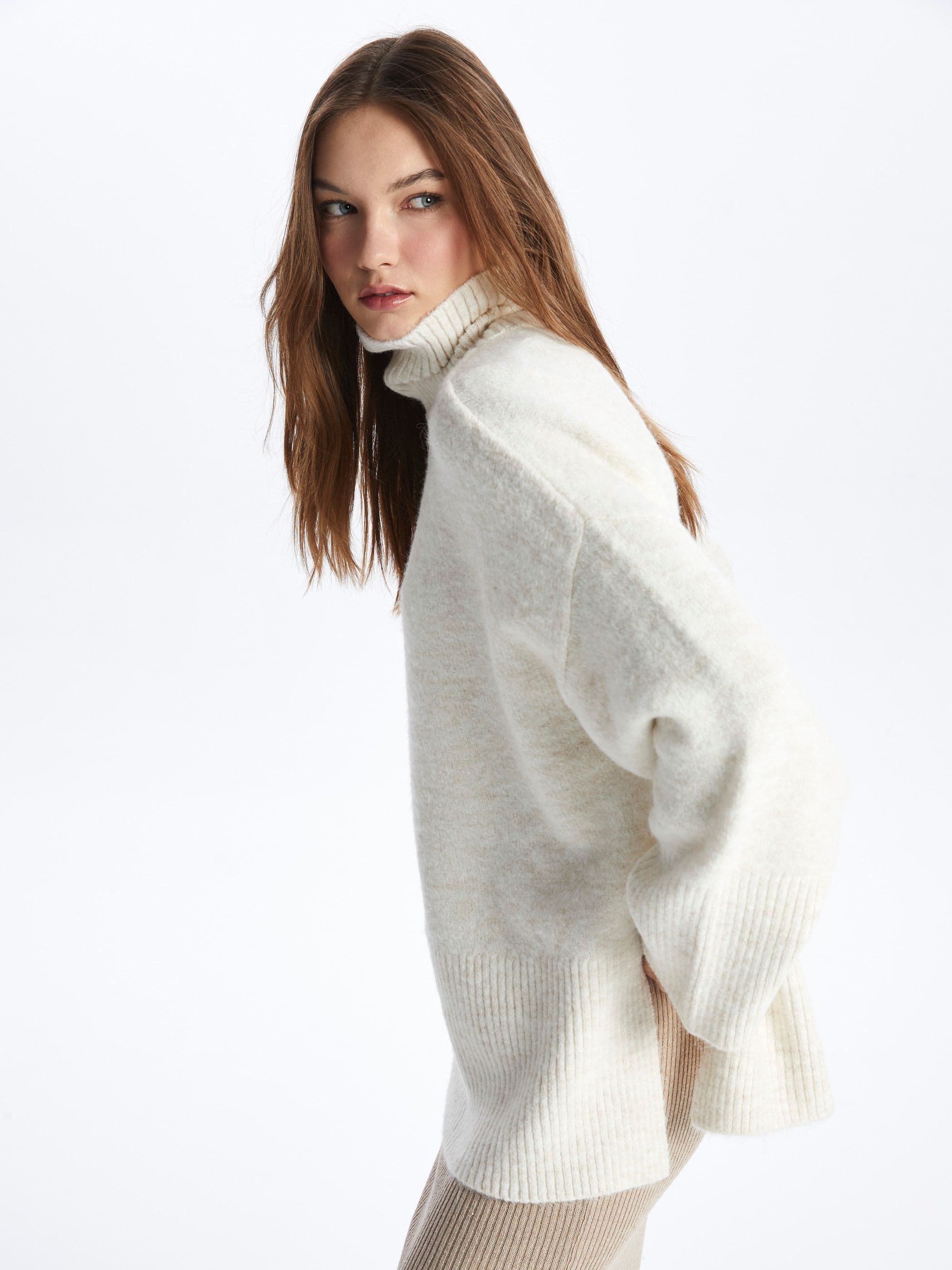 Turtleneck Jumper Soft Textured Cosy Off White Sweater