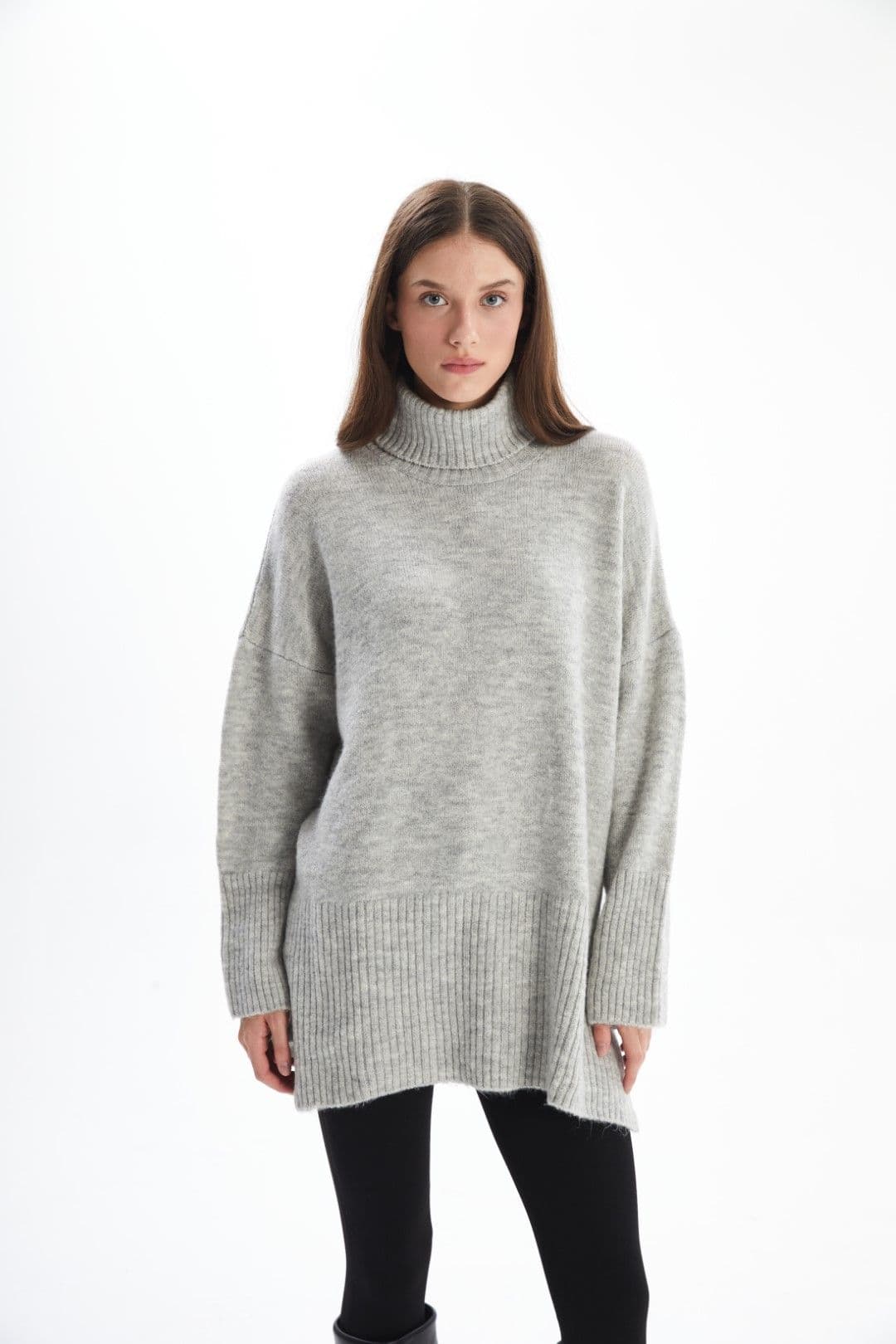 Roll Neck Soft Textured Relaxed Fit Plain Knit Jumper & Jumper Dress
