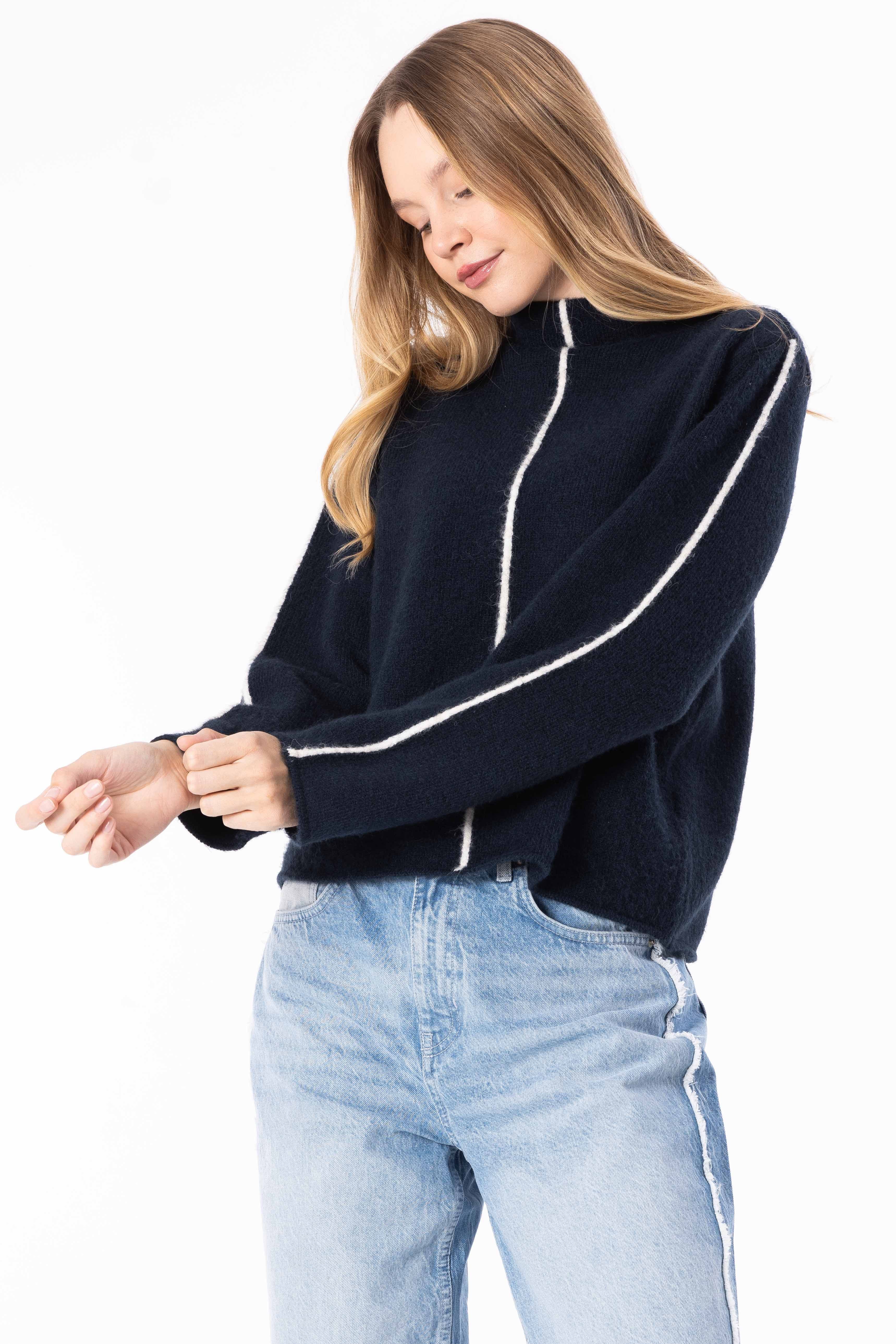 Turtleneck Jumper Striped Detail
