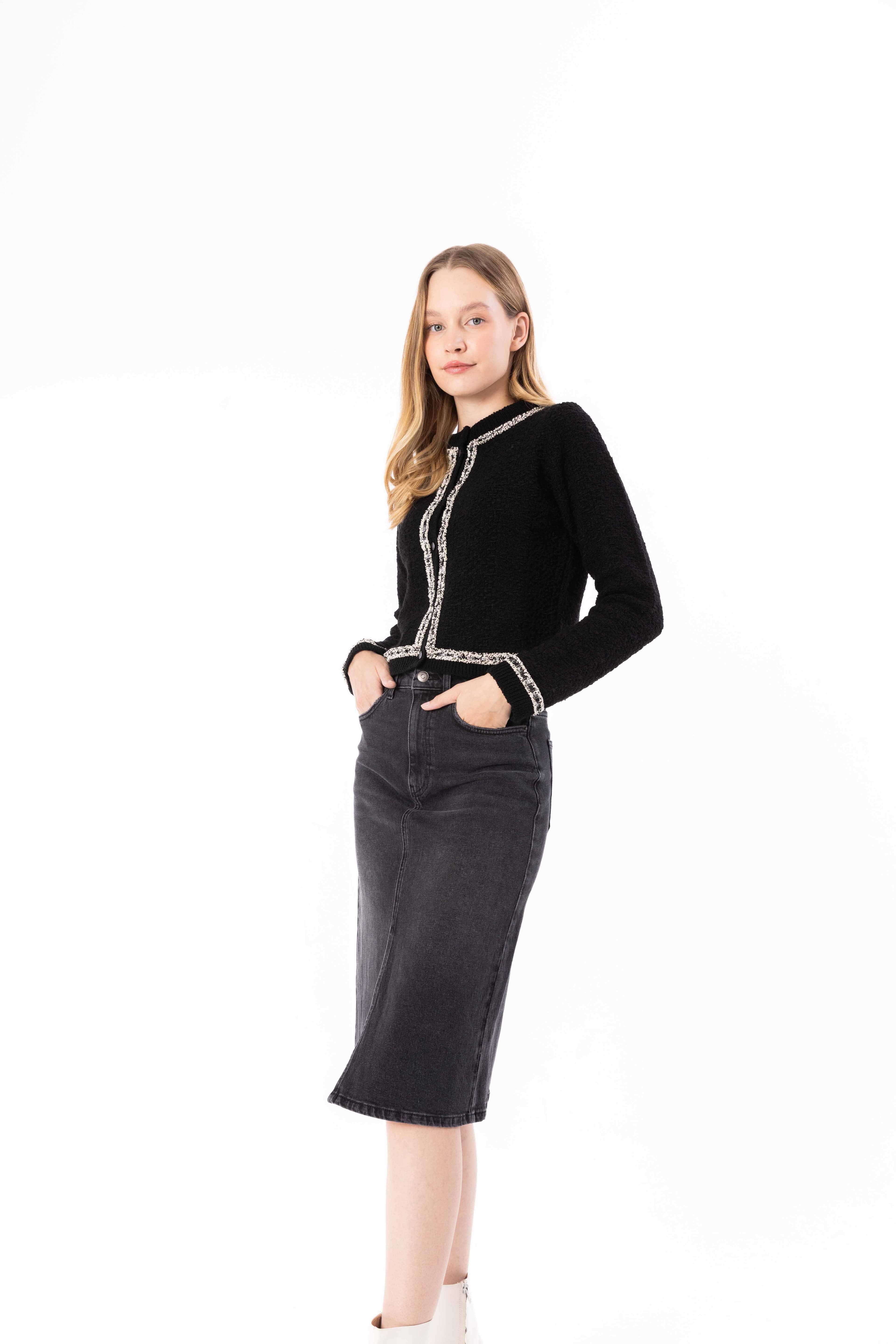 Tweed Pattern Button Detailed Sweater Cardigan