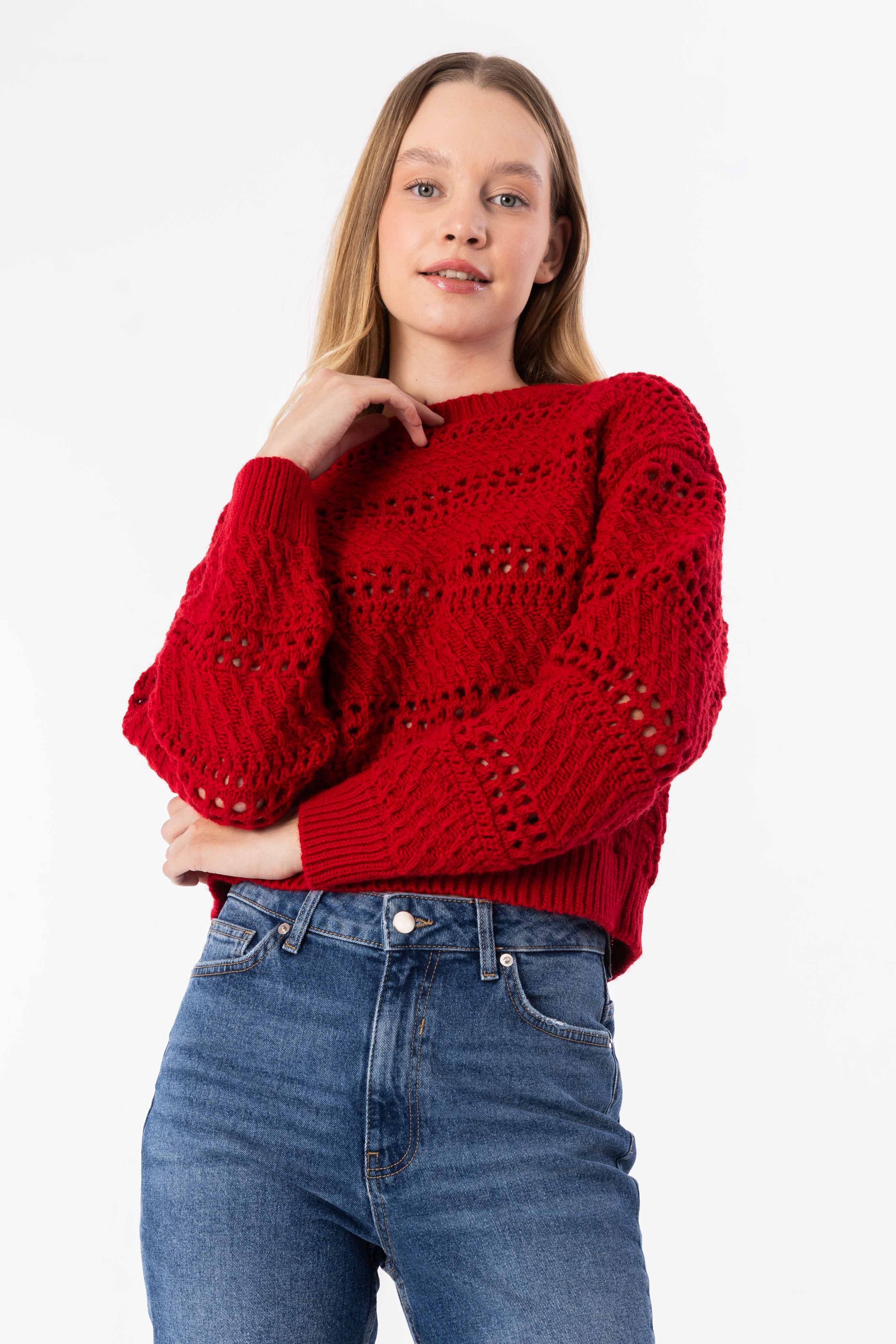 Openwork Patterned Long Sleeve Knit Sweater
