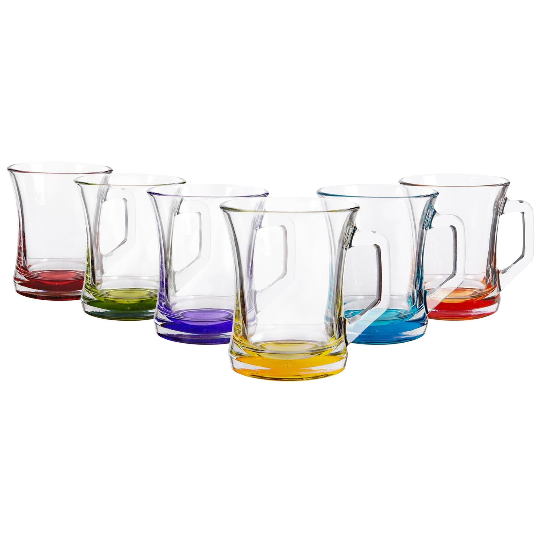 Zen+ Coloured Base Glass Coffee Mugs - 225ml - Multicolour - Pack of 6