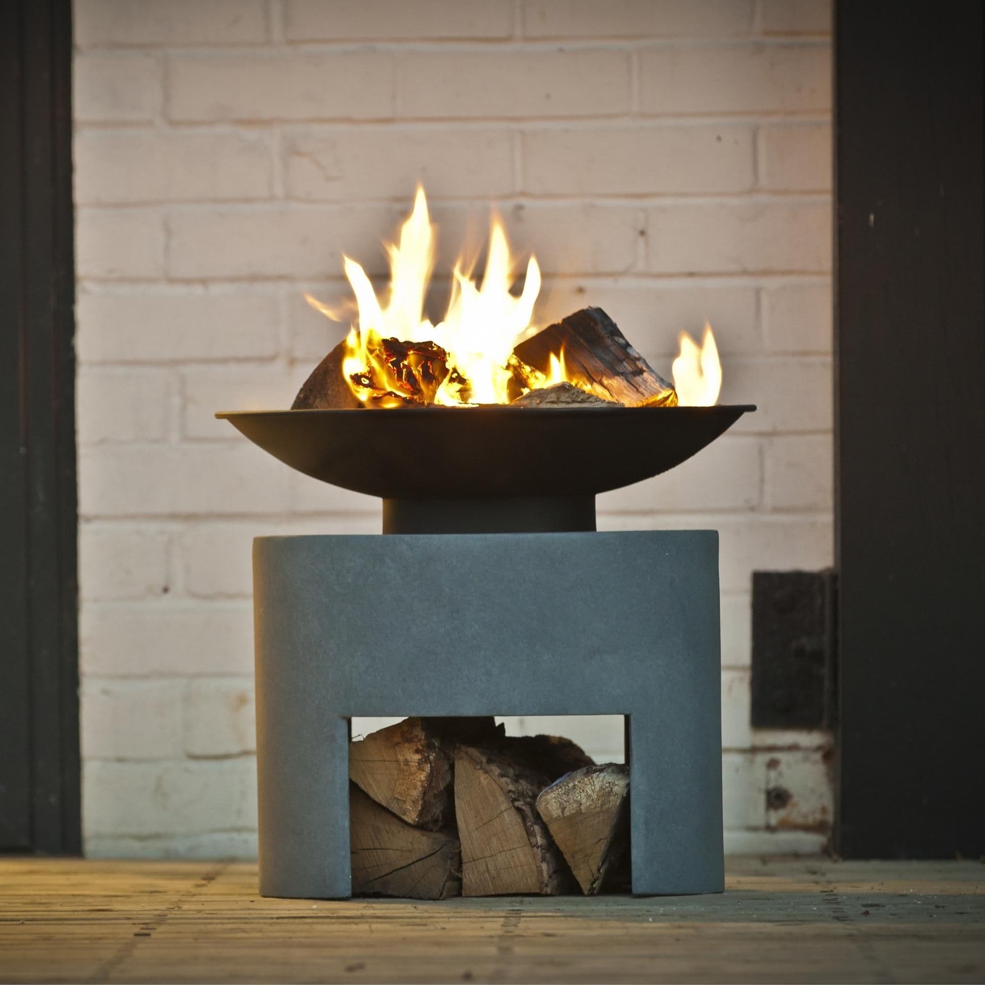 Fire Pit & Oval Console Cement Finish H41Cm W46Cm