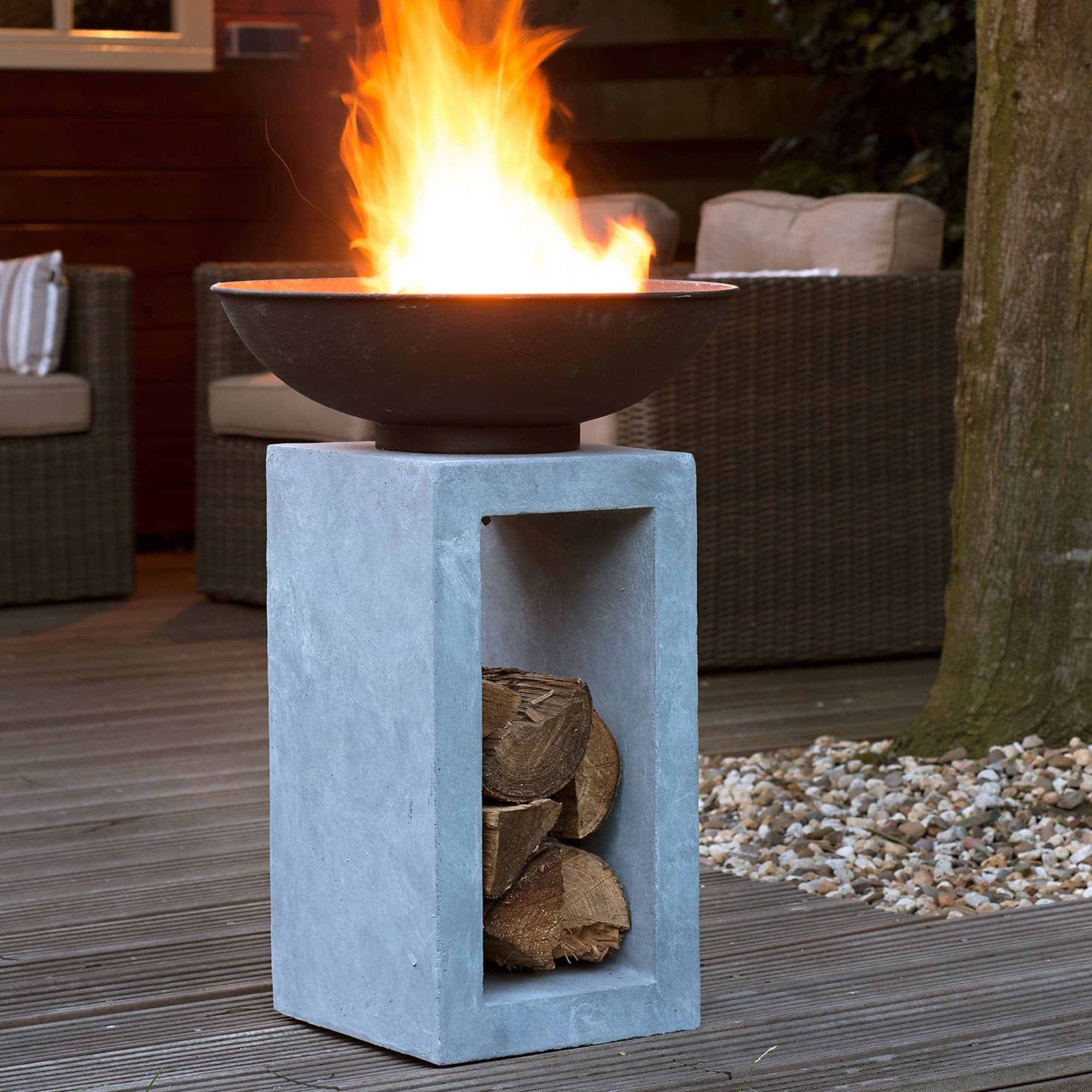 Fire Pit & Square Console Cement Finish H68.5cm W39Cm