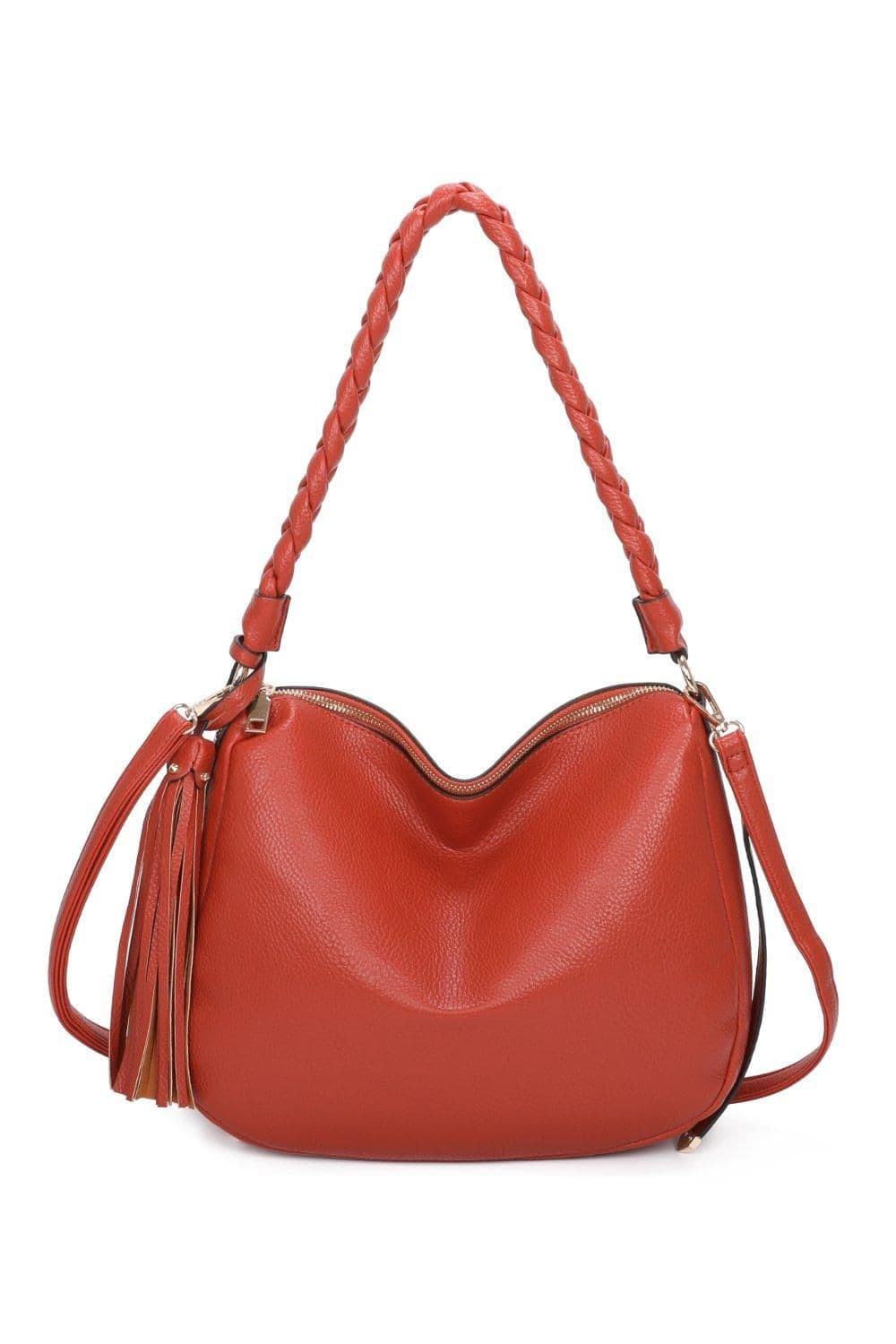 Fontanella Fashion Women's Keun Tassol & Knotted Strap PU Shoulder Bag in Tangerine