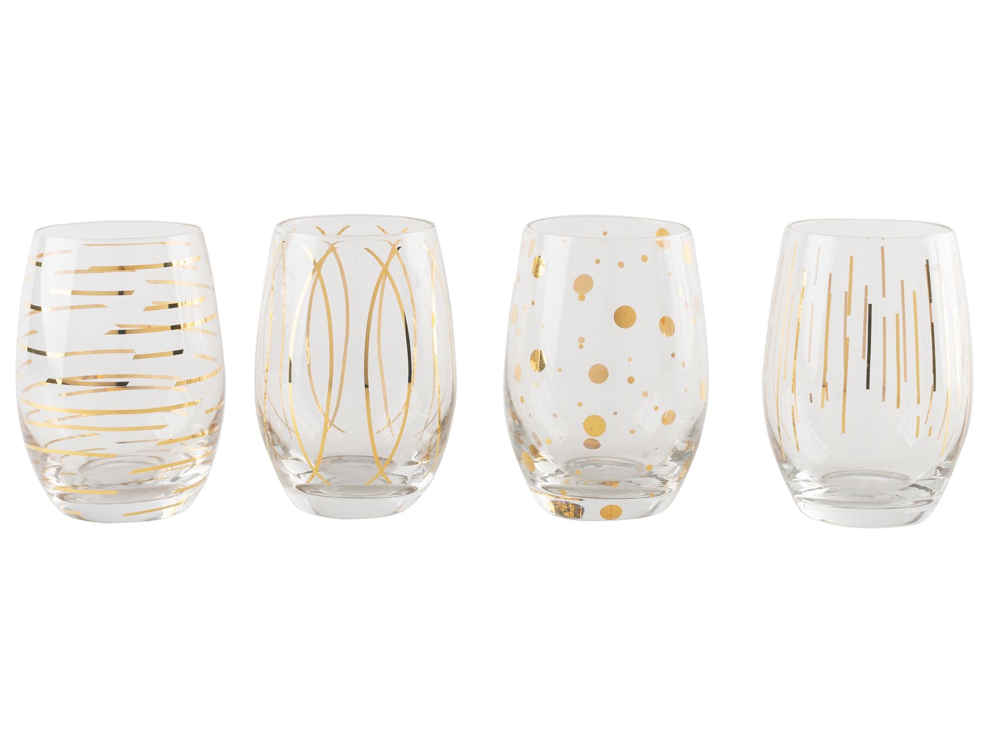 Cheers Metallic Gold Glasses Set 4 Stemless Dishwasher Safe