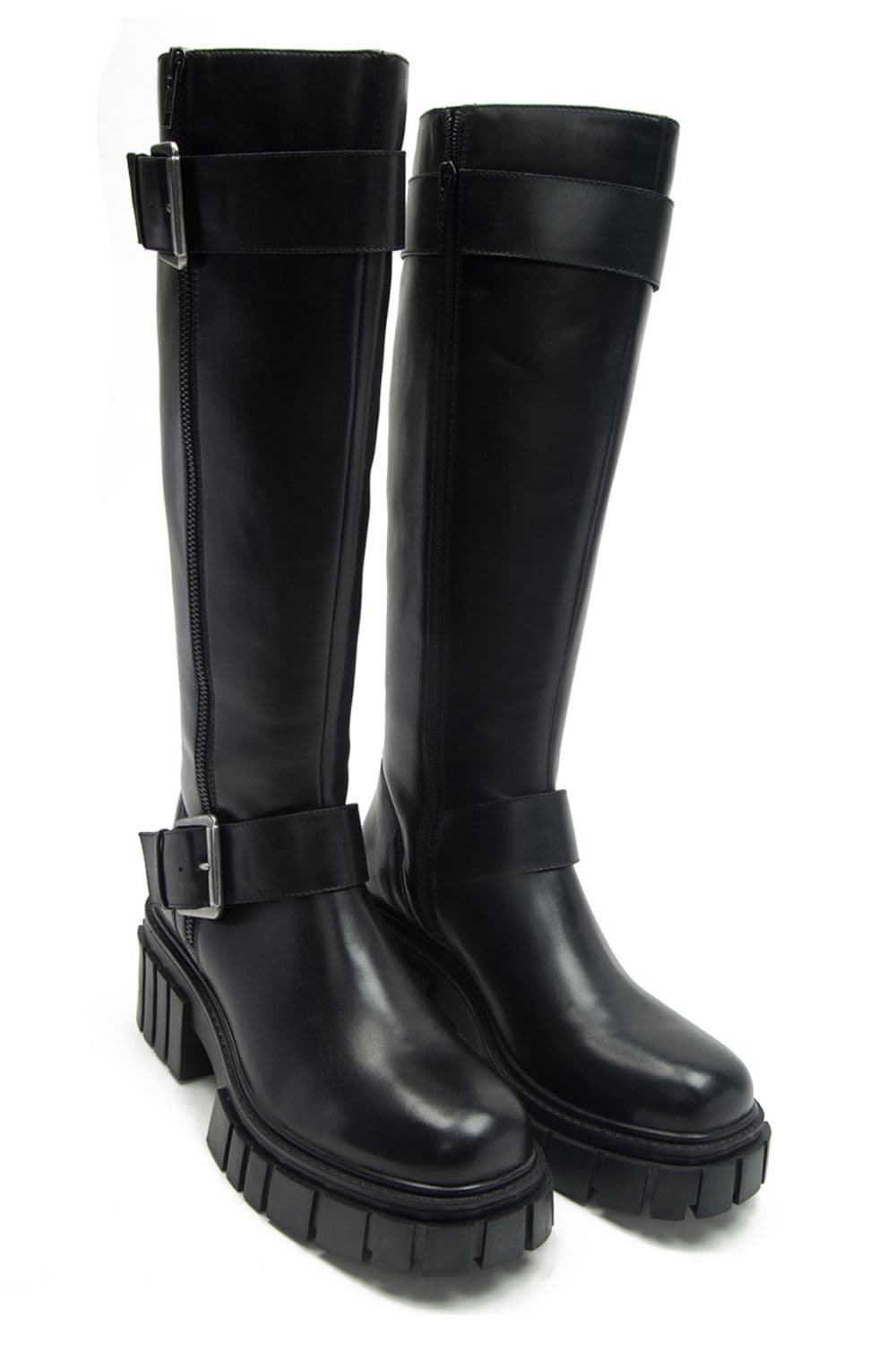 Finchley High Leg Buckle Strap Leather Zip Biker Boots