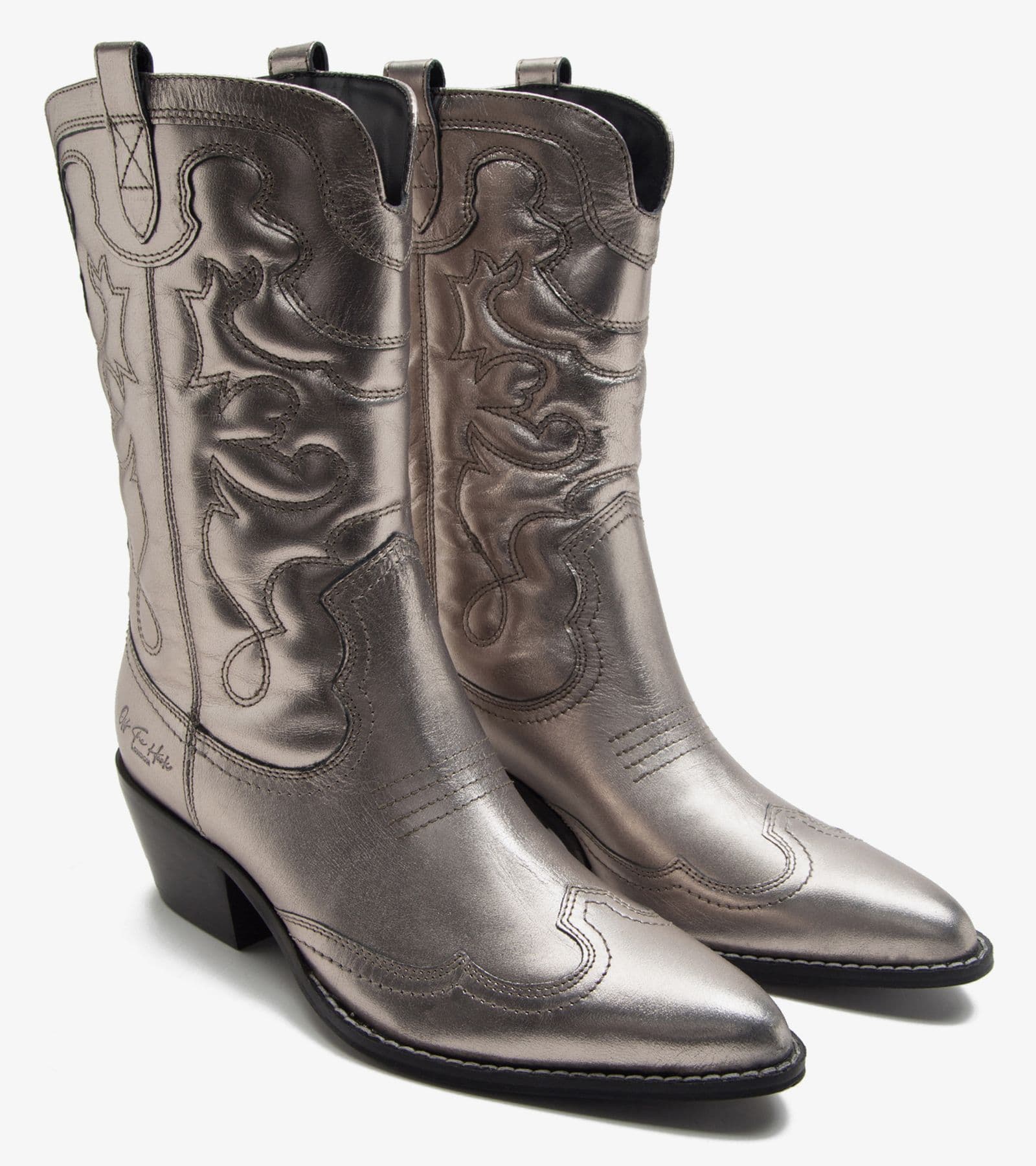 Soho High Quality Knee Length Leather Calf Boots Silver