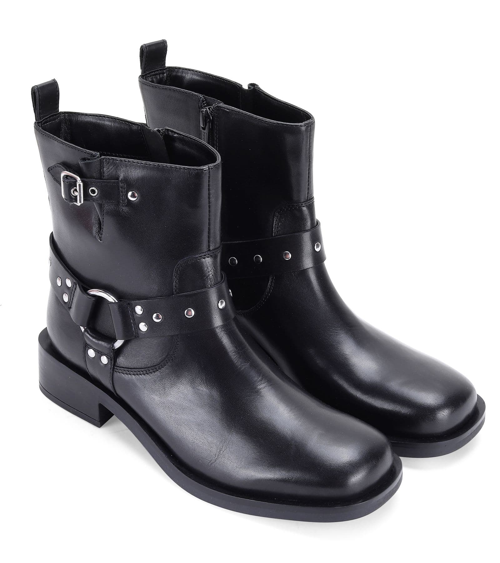 Stratford High Ankle Side Zip Block Heel Leather Boots