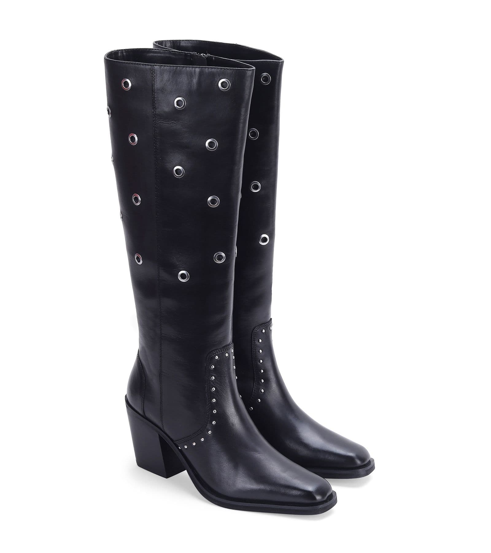 Jesmond Leather Block Heel Knee Boots