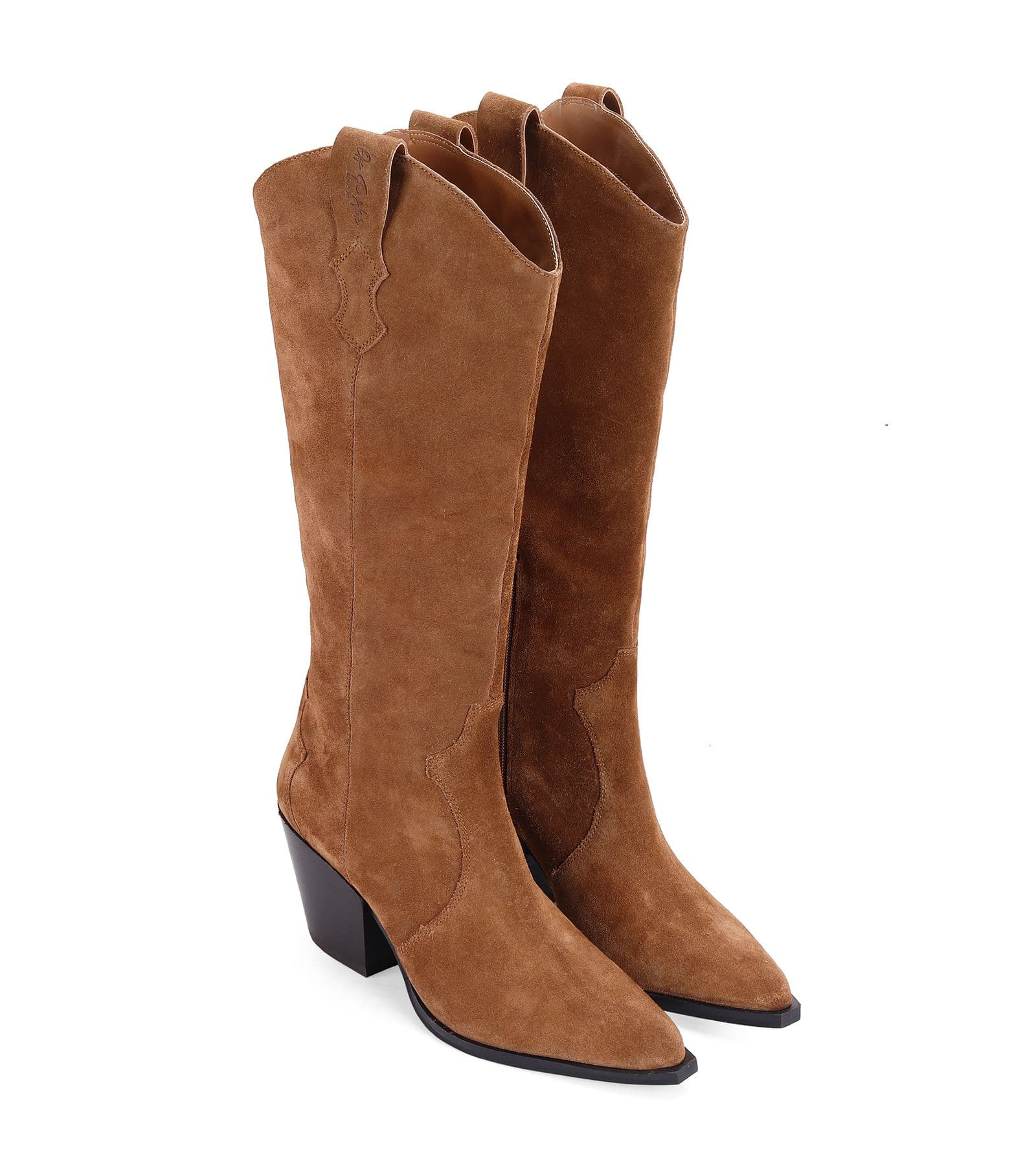 Texas Block Heel Western Knee Suede Leather Boots