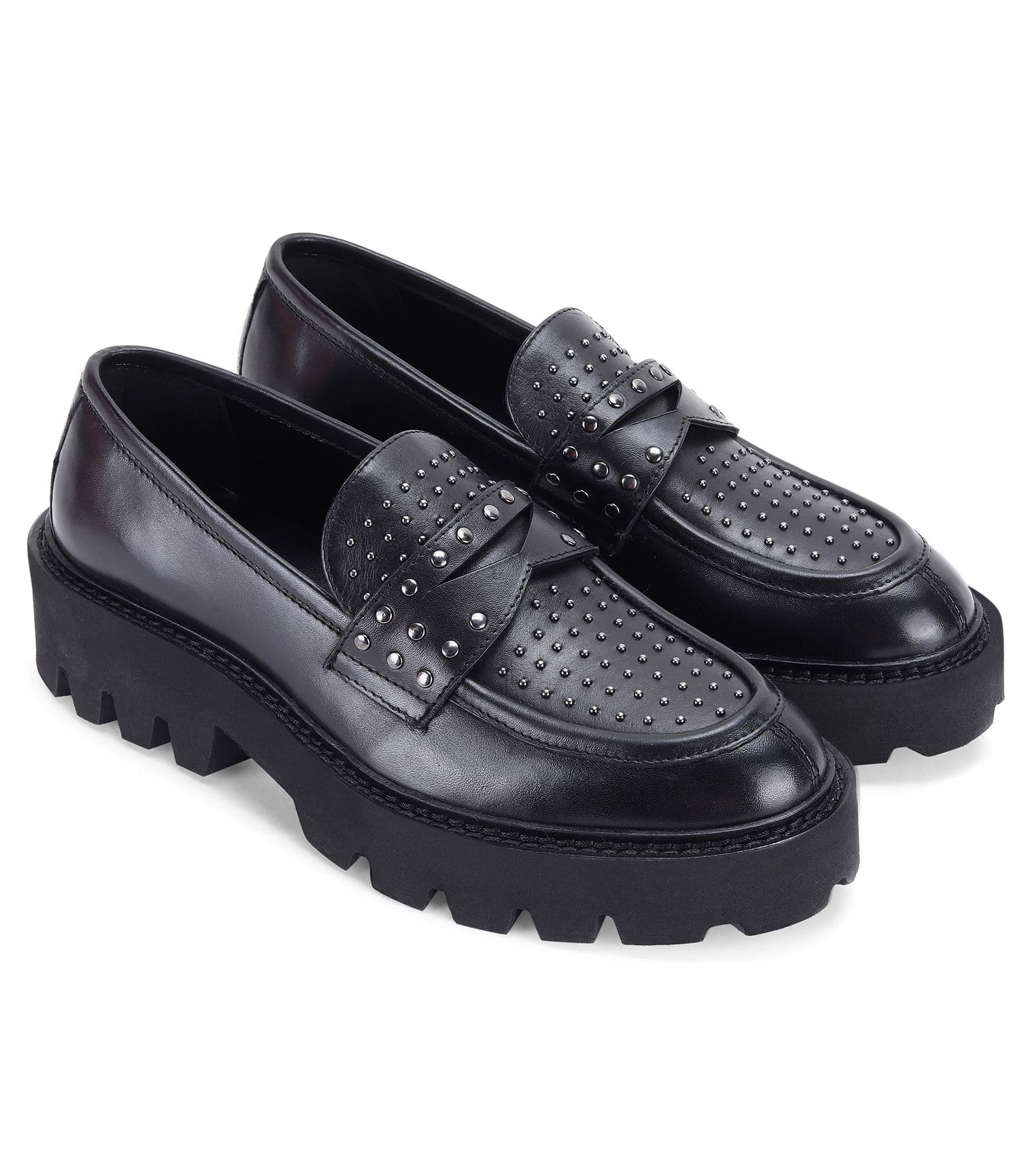 COMPTON Stylish Block Heel Leather Loafer Shoes