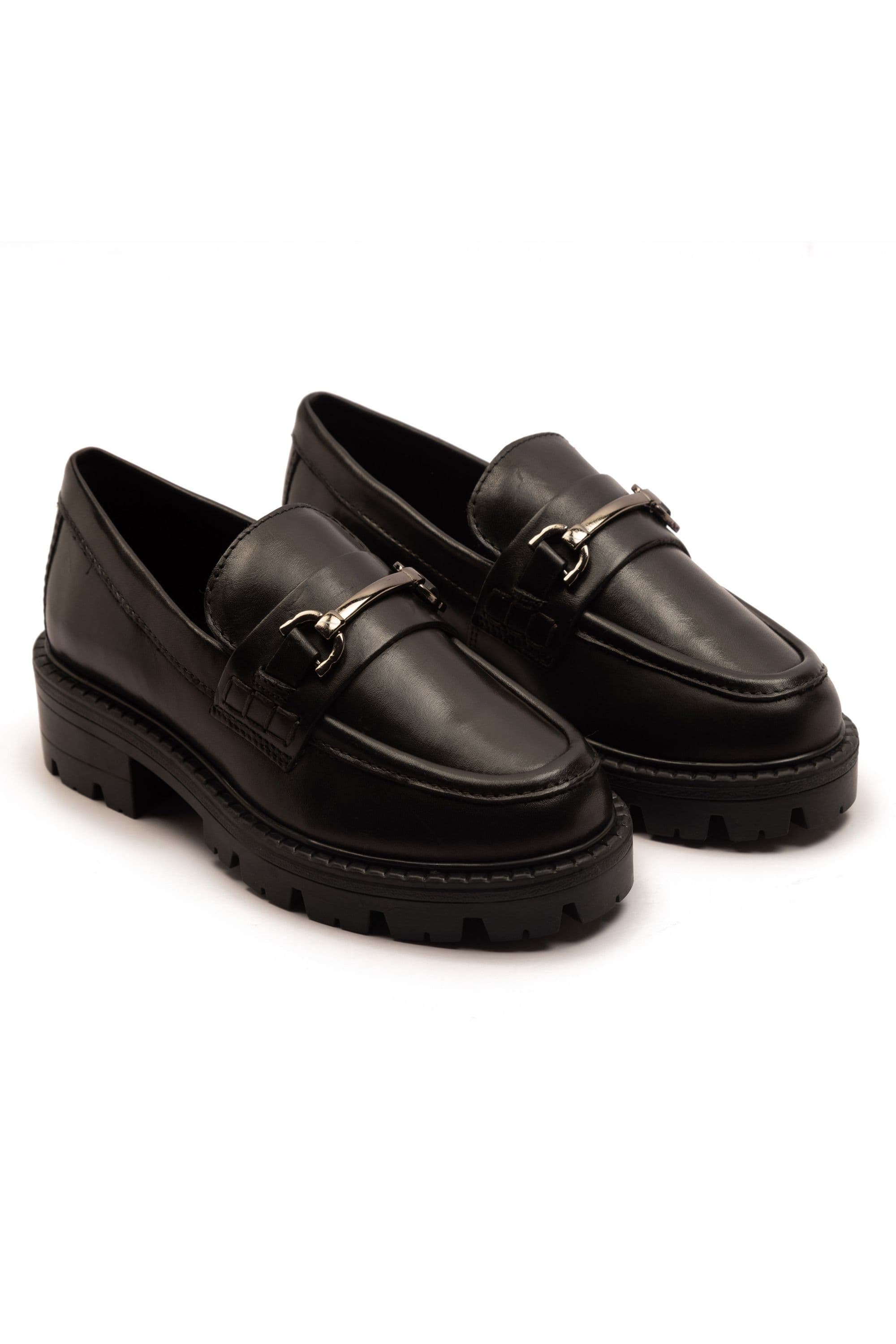 Lara Leather Slip On School Shoes Horsebit Loafers