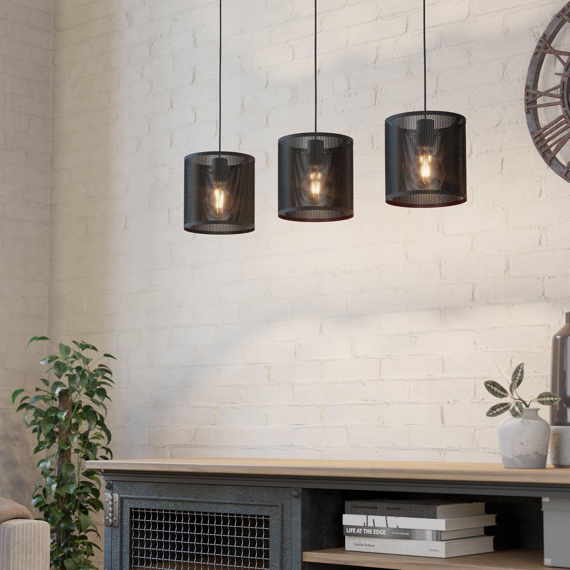 Manby Industrial Steel 3 Light Pendant Light
