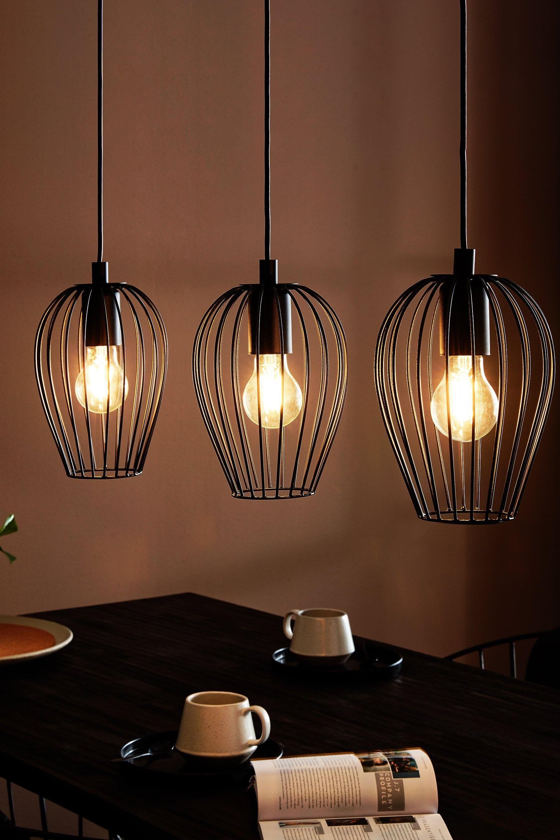 Newtown Vintage 3 Light Pendant Caged Shades