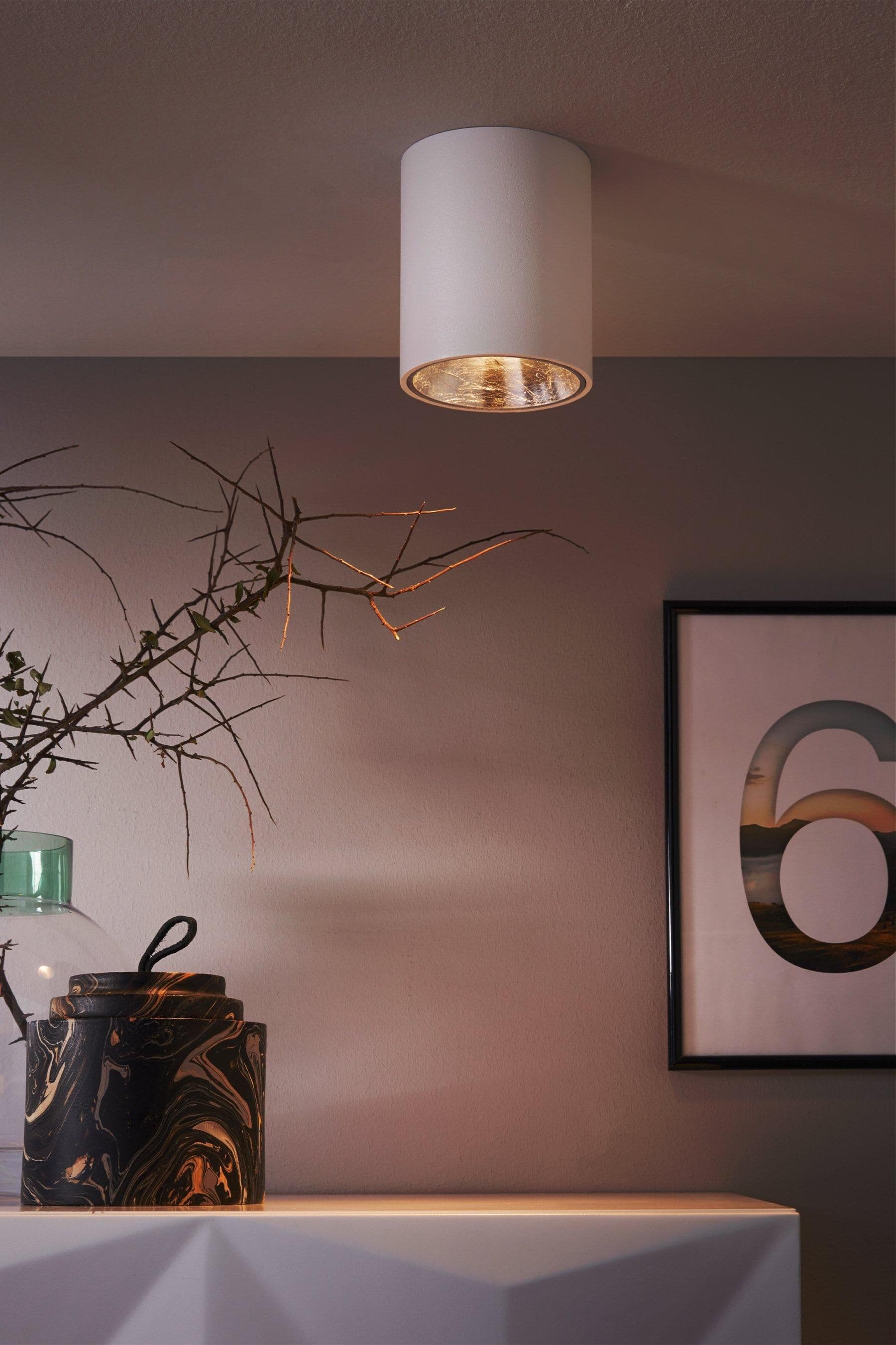 Polasso Cylindrical White Silver LED Ceiling Light