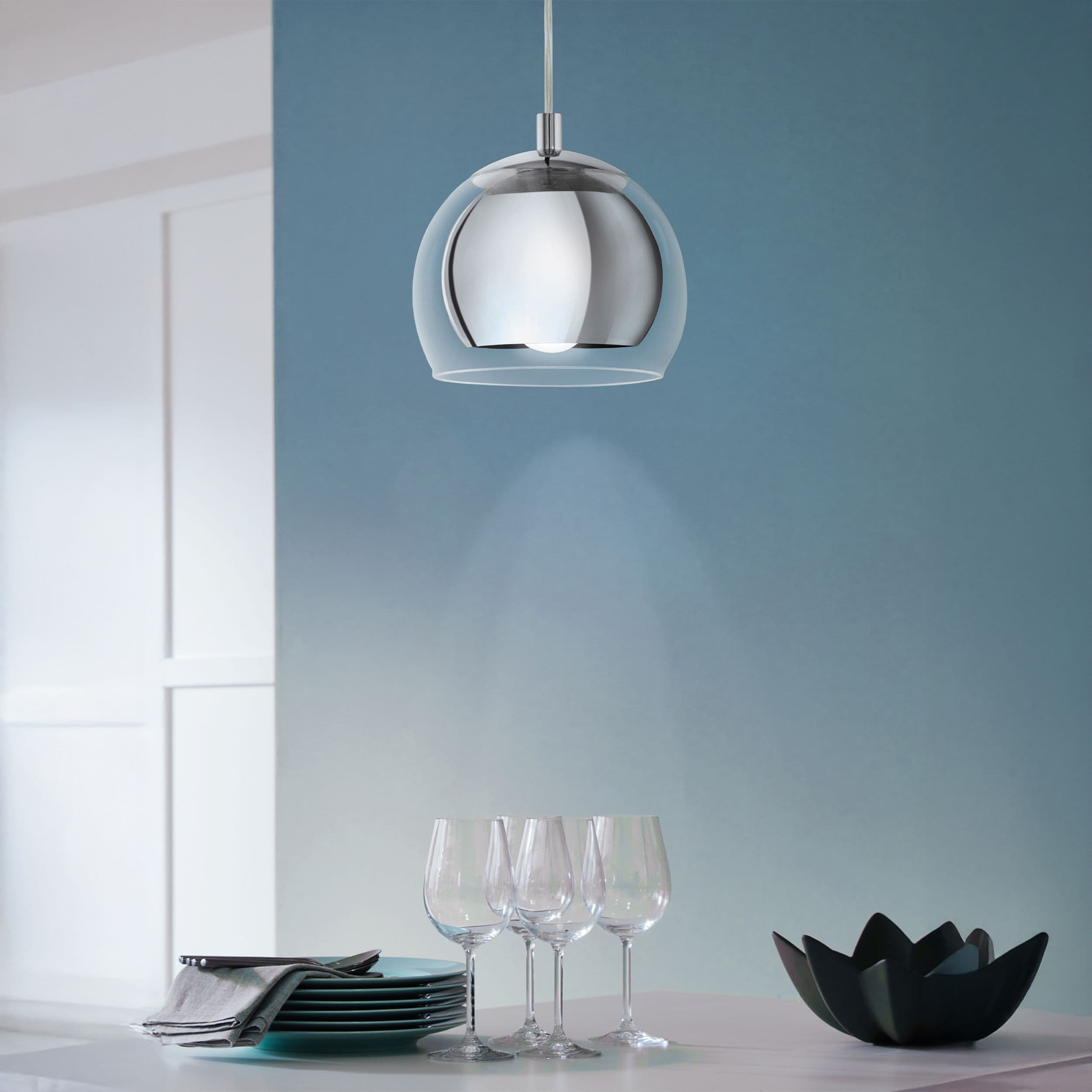 Rocamar Chrome Glass Metal 1 Light Ceiling Pendant