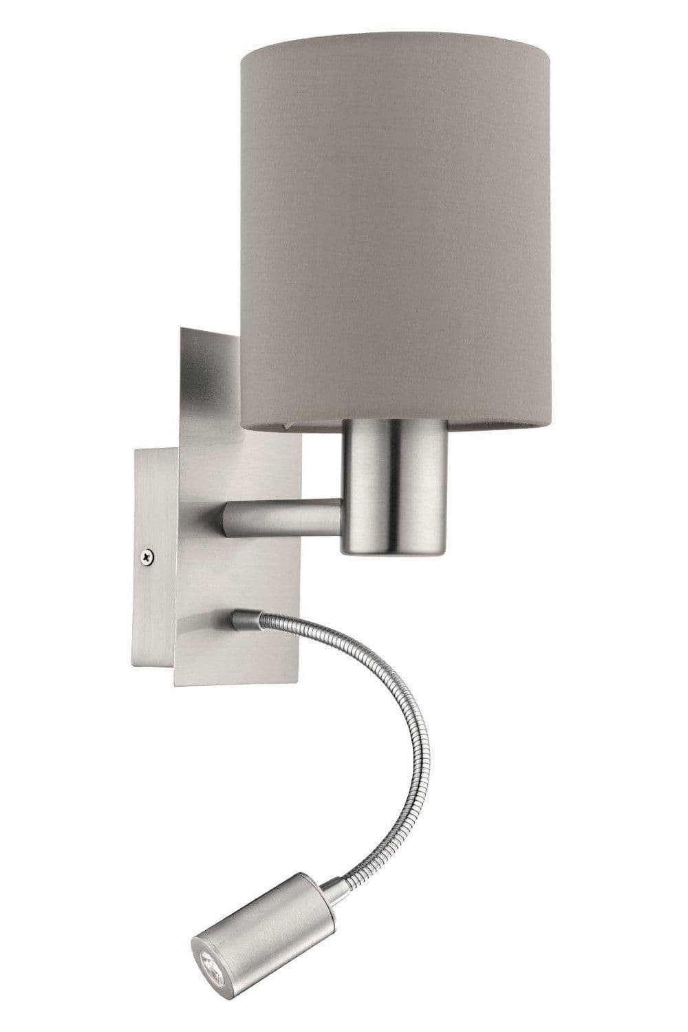 Pasteri Satin Nickel Metal Fabric Wall Light Integrated LED Adjustable Reading Light