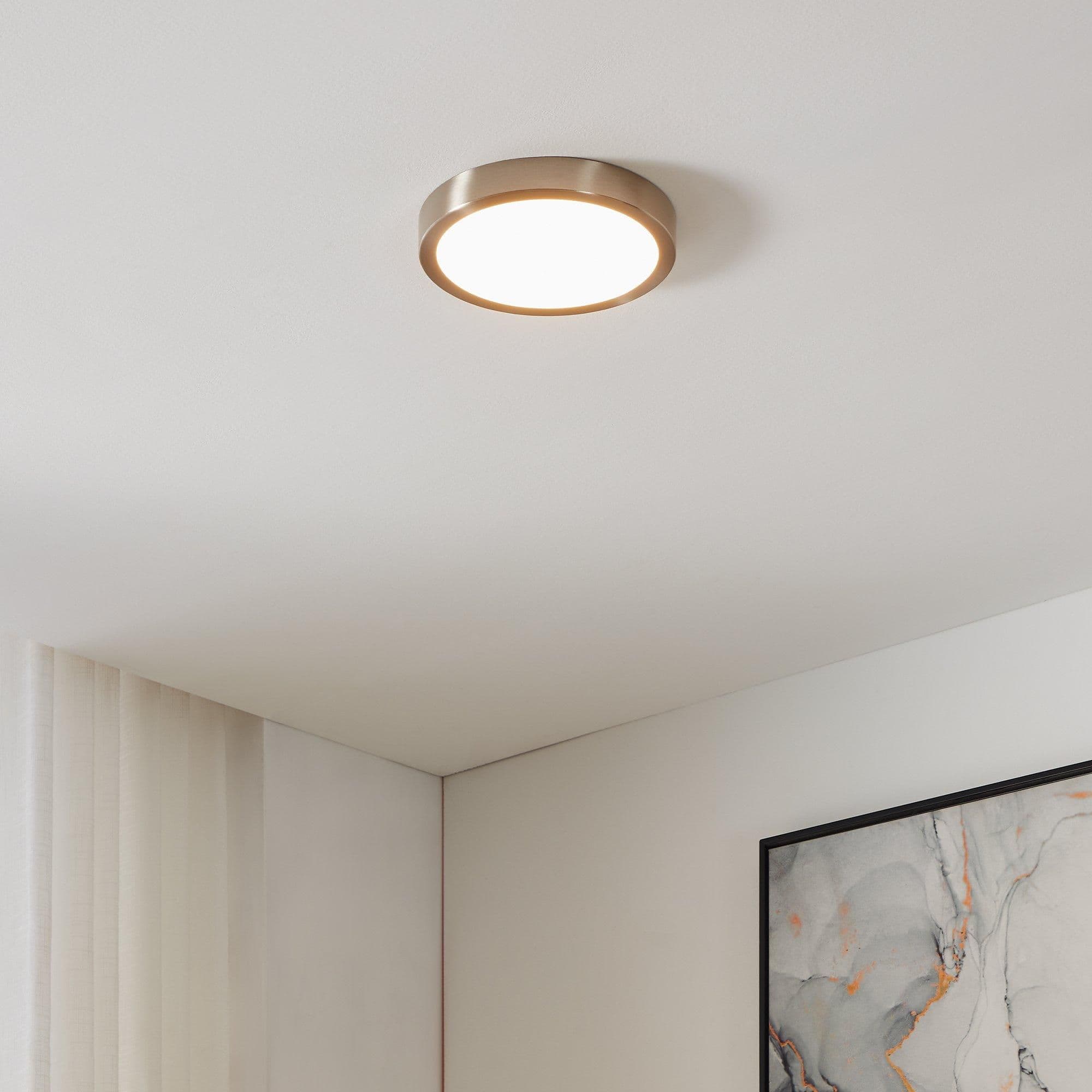 Fueva Z Round Satin Nickel Smart Control Changing LED Ceiling Light 21cm