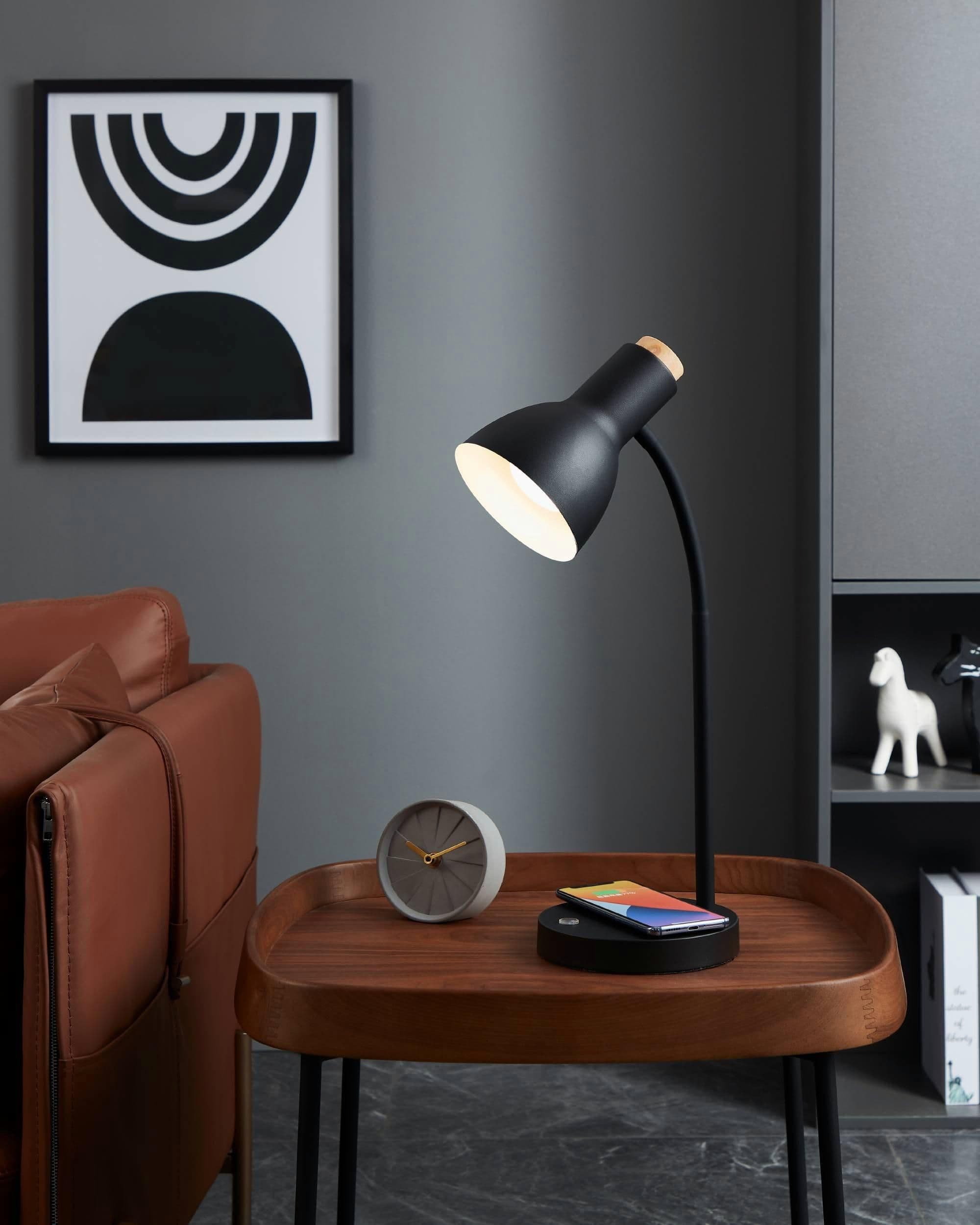 Veradal QI Steel Natural Wood Touch Dimmer QI Charging LED Table Lamp