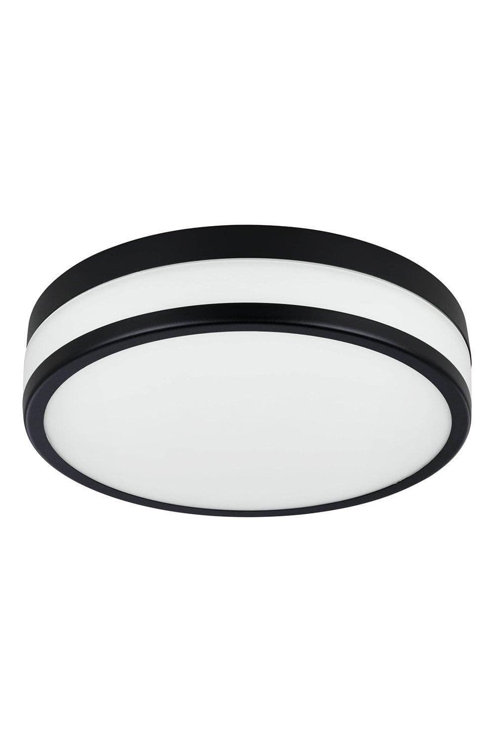 Palermo LED Glass Black Steel Flush Bathroom Ceiling Light