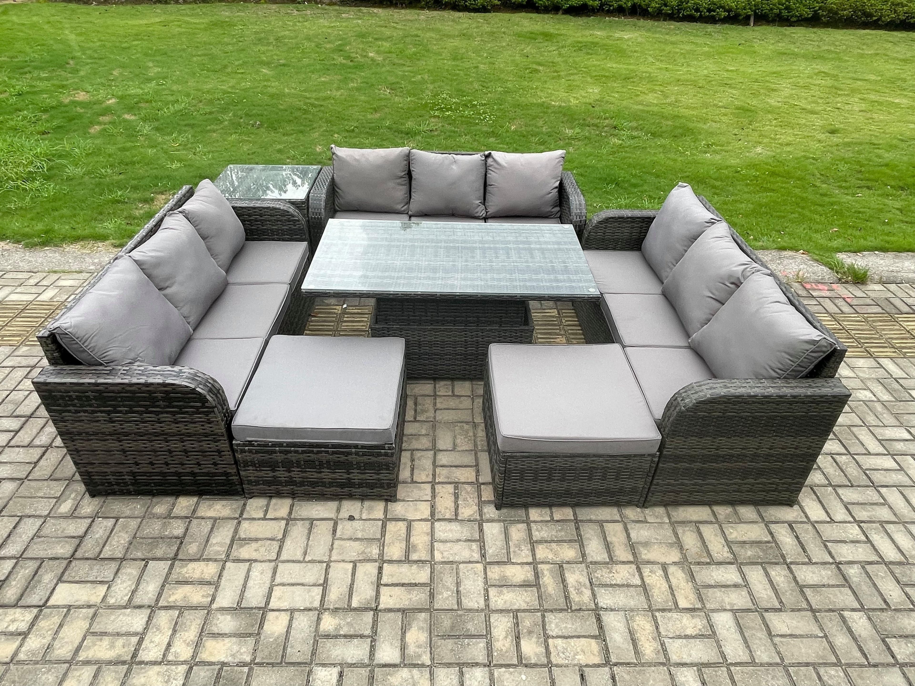 Garden Dining Sets Outdoor Rattan Furniture Lounge Sofa Height Adjustable Rising lifting Table