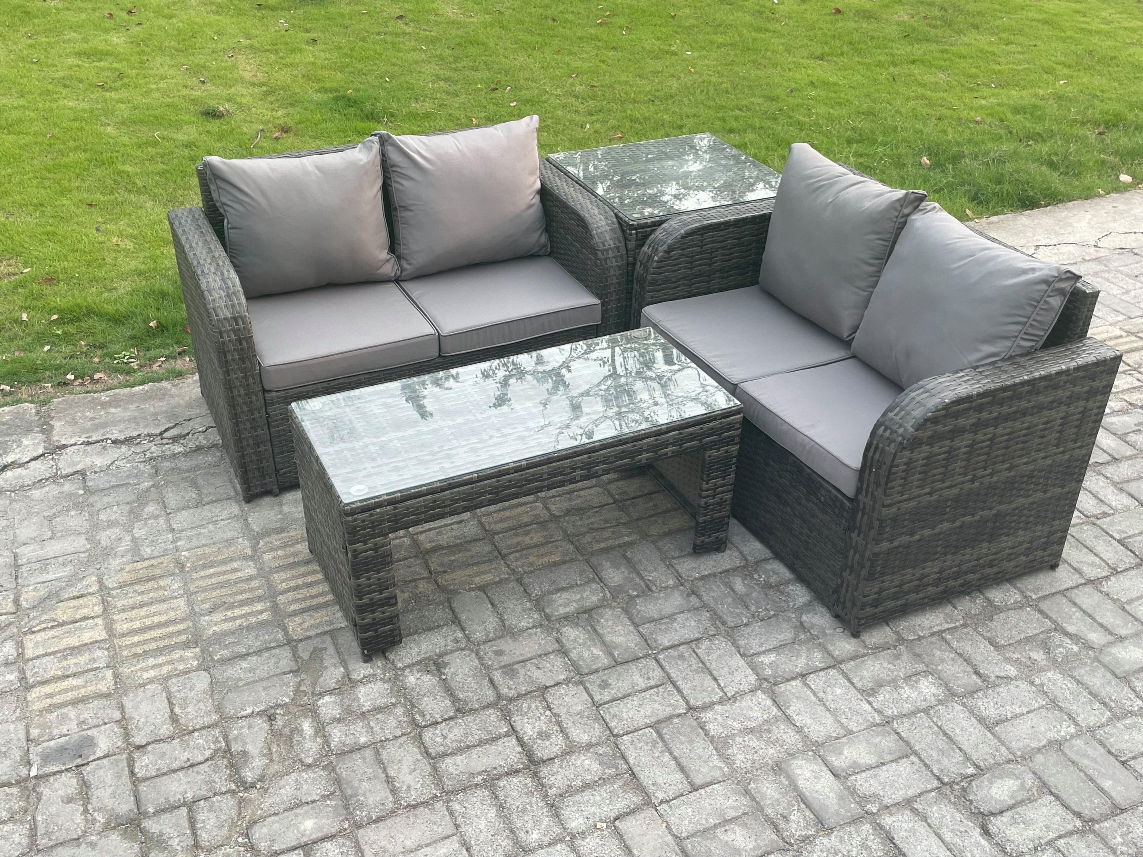 High Back Rattan Garden Furniture Set Loveseat Sofa Coffee Table Indoor Outdoor Patio Lounge Sofa Set