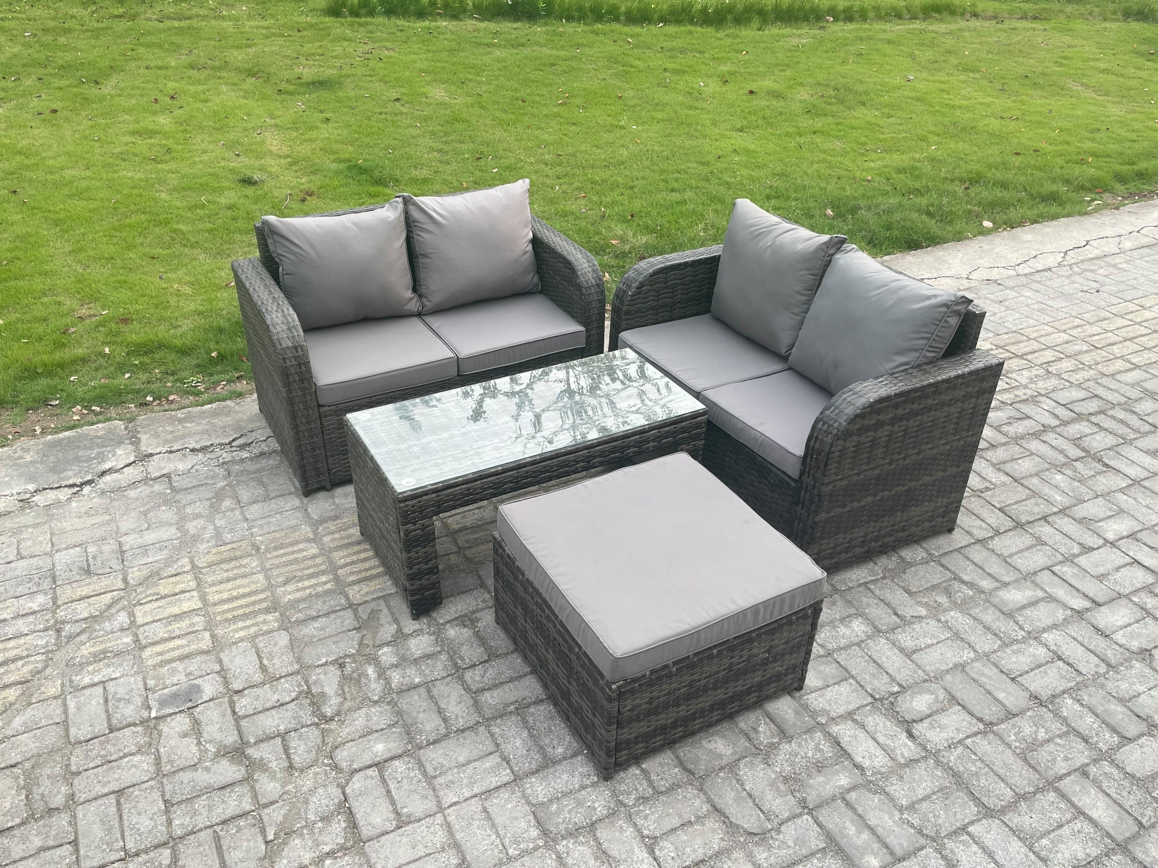 High Back Rattan Garden Furniture Set Loveseat Sofa Coffee Table Footstool Outdoor Patio Lounge Sofa Set
