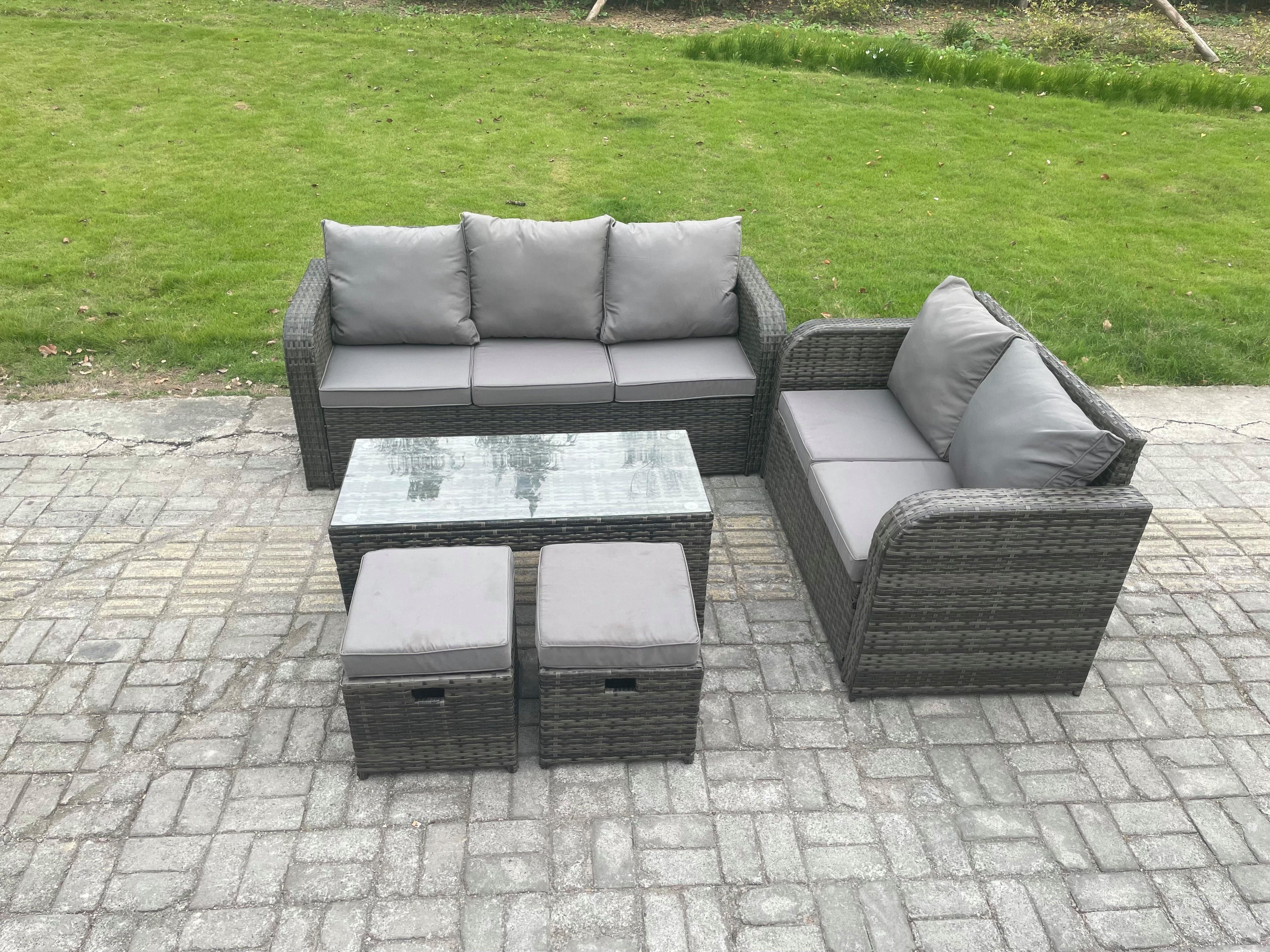 7 Seater Outdoor Rattan Garden Furniture Set Patio Lounge Sofa Set Rectangular Coffee Table