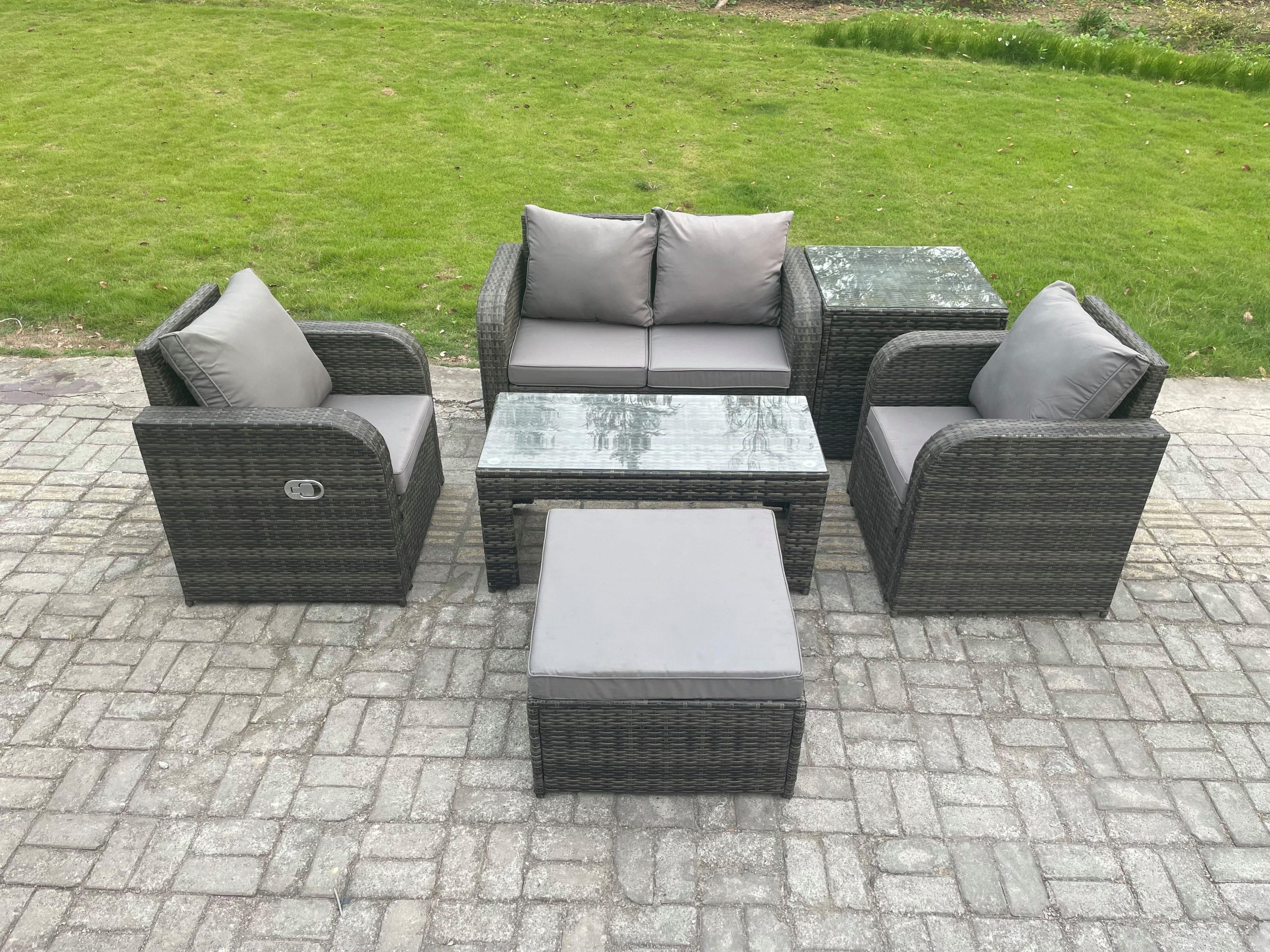 Rattan Lounge Sofa Set Outdoor Garden Furniture Set Rectangular Coffee Table Big Footstool Love Sofa Side Table