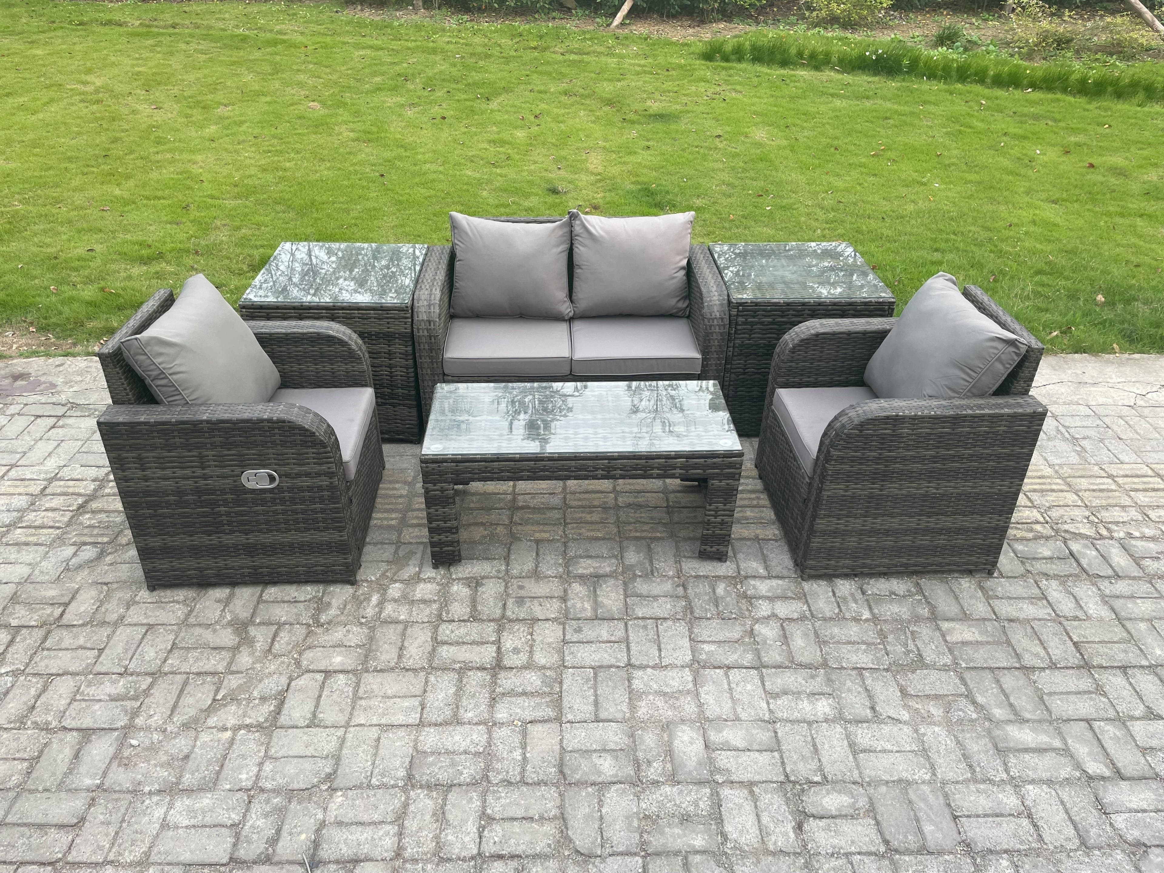 Rattan Lounge Sofa Set Outdoor Garden Furniture Set Rectangular Coffee Table Love Sofa 2 Side Tables