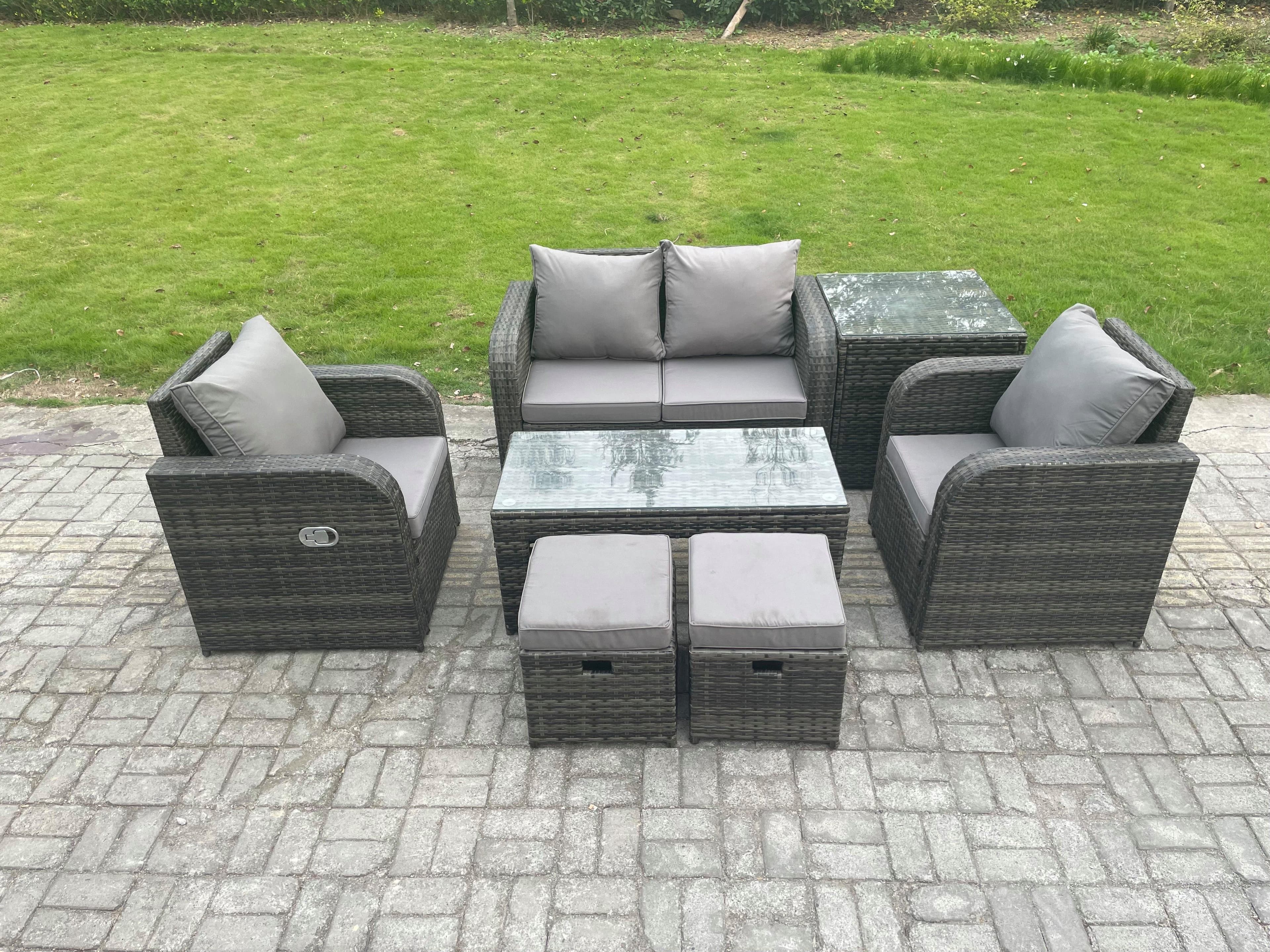 6 Seater Rattan Lounge Sofa Set Outdoor Garden Furniture Set Rectangular Coffee Table Love Sofa Side Table