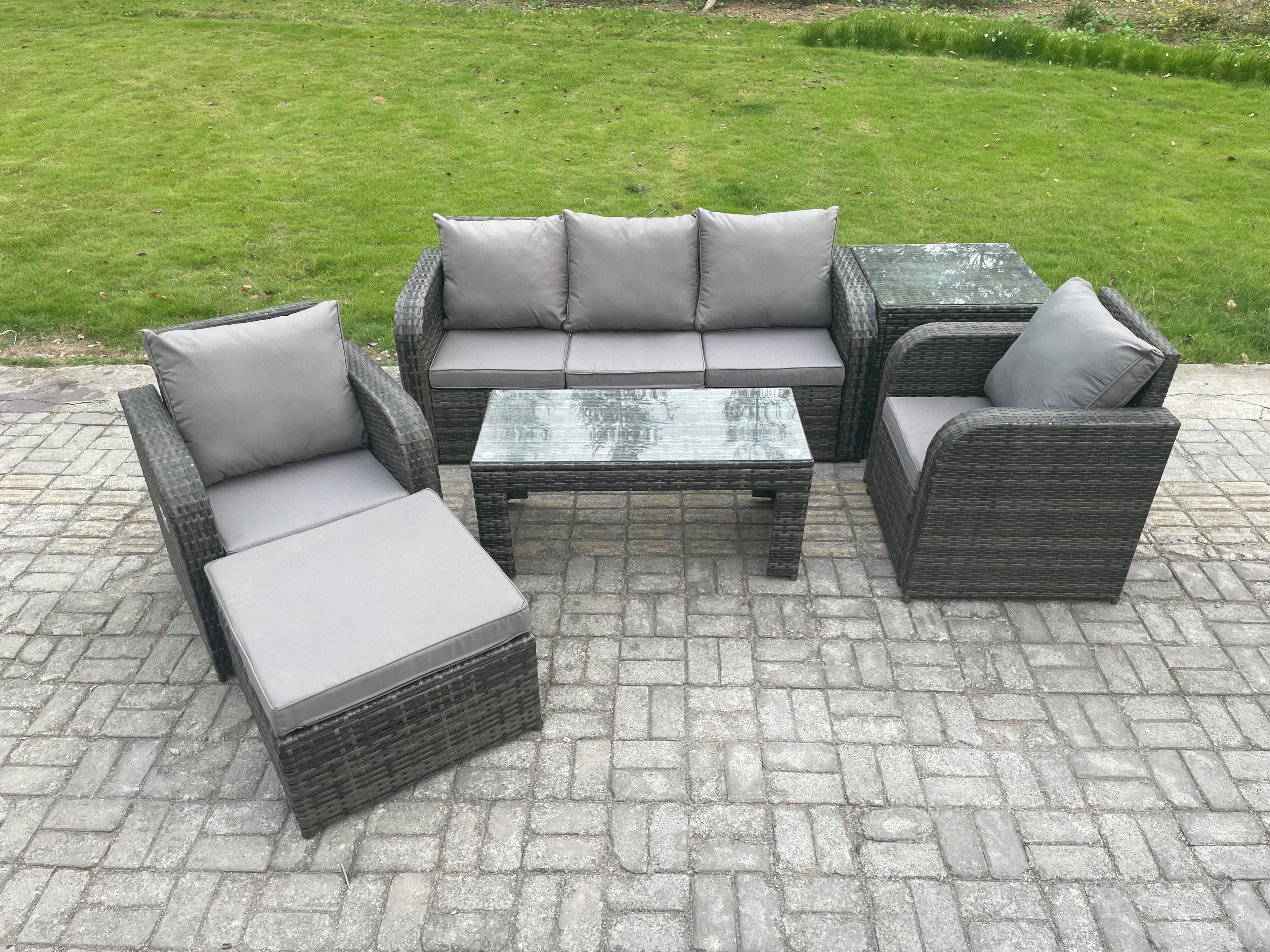 Wicker PE Rattan Garden Furniture Set Outdoor Lounge Sofa Set Reclining Chair Coffee Table Side Table